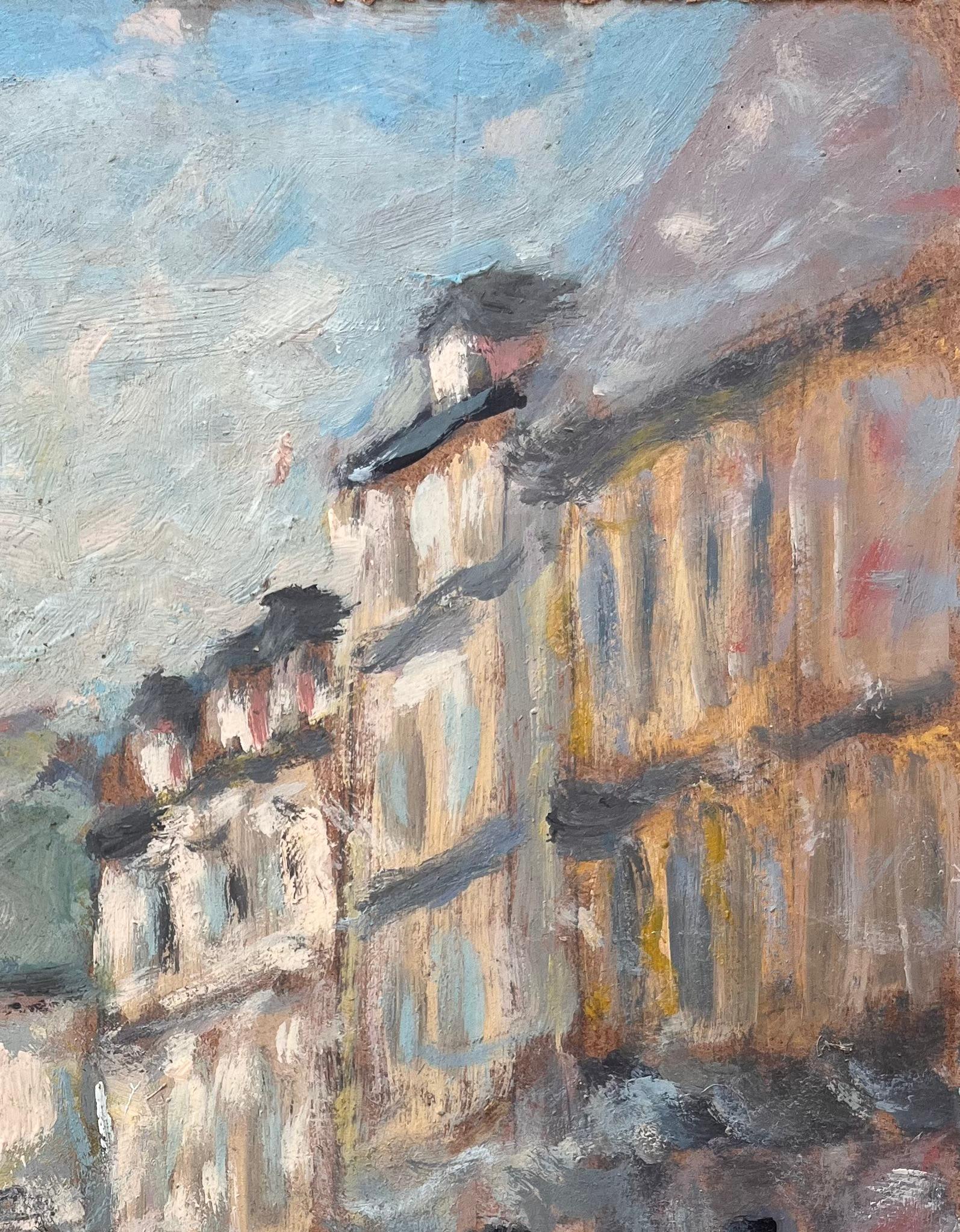 Impressionist Sunlit Street Scene with Figures in Conversation For Sale 1