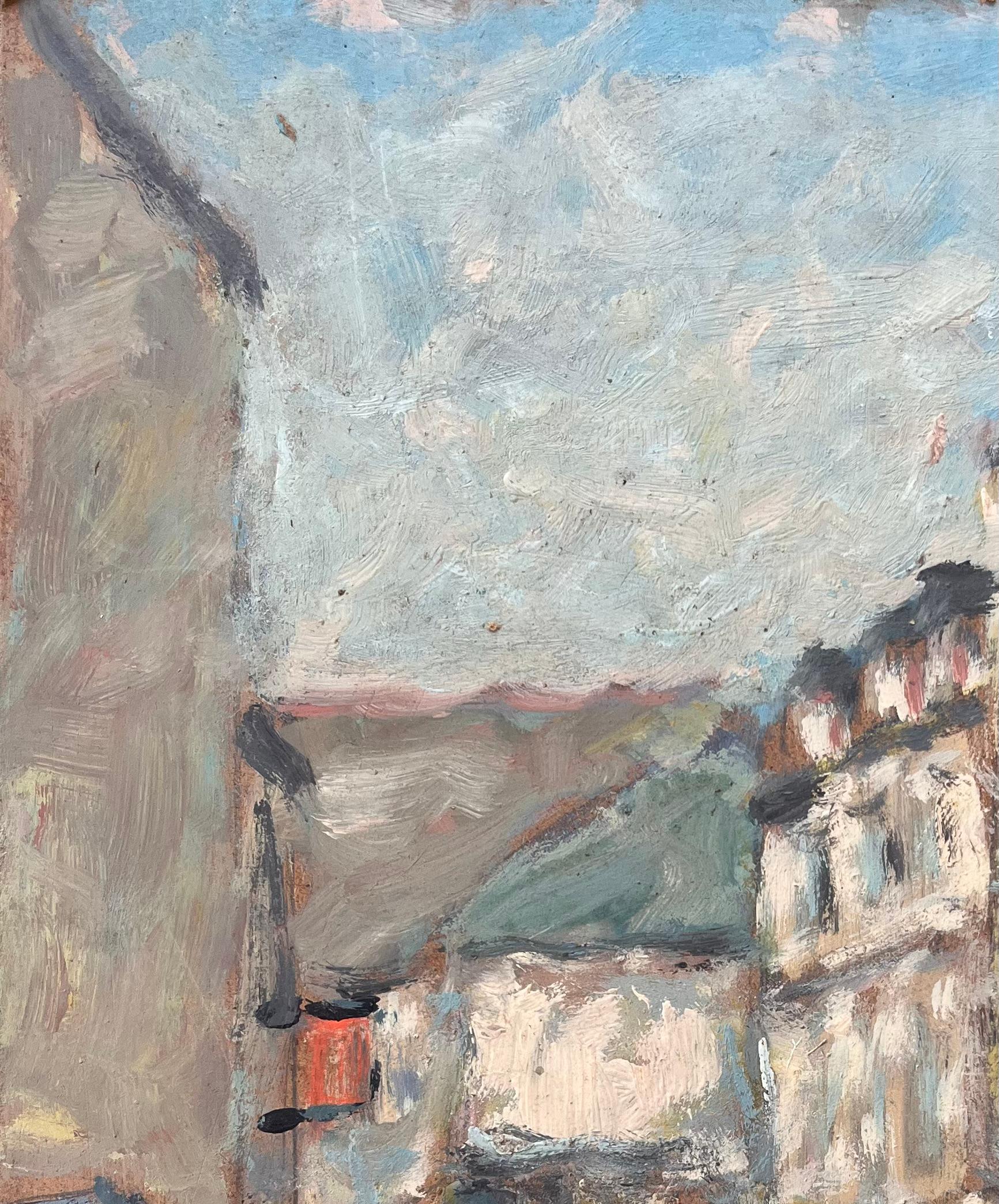 Impressionist Sunlit Street Scene with Figures in Conversation For Sale 2