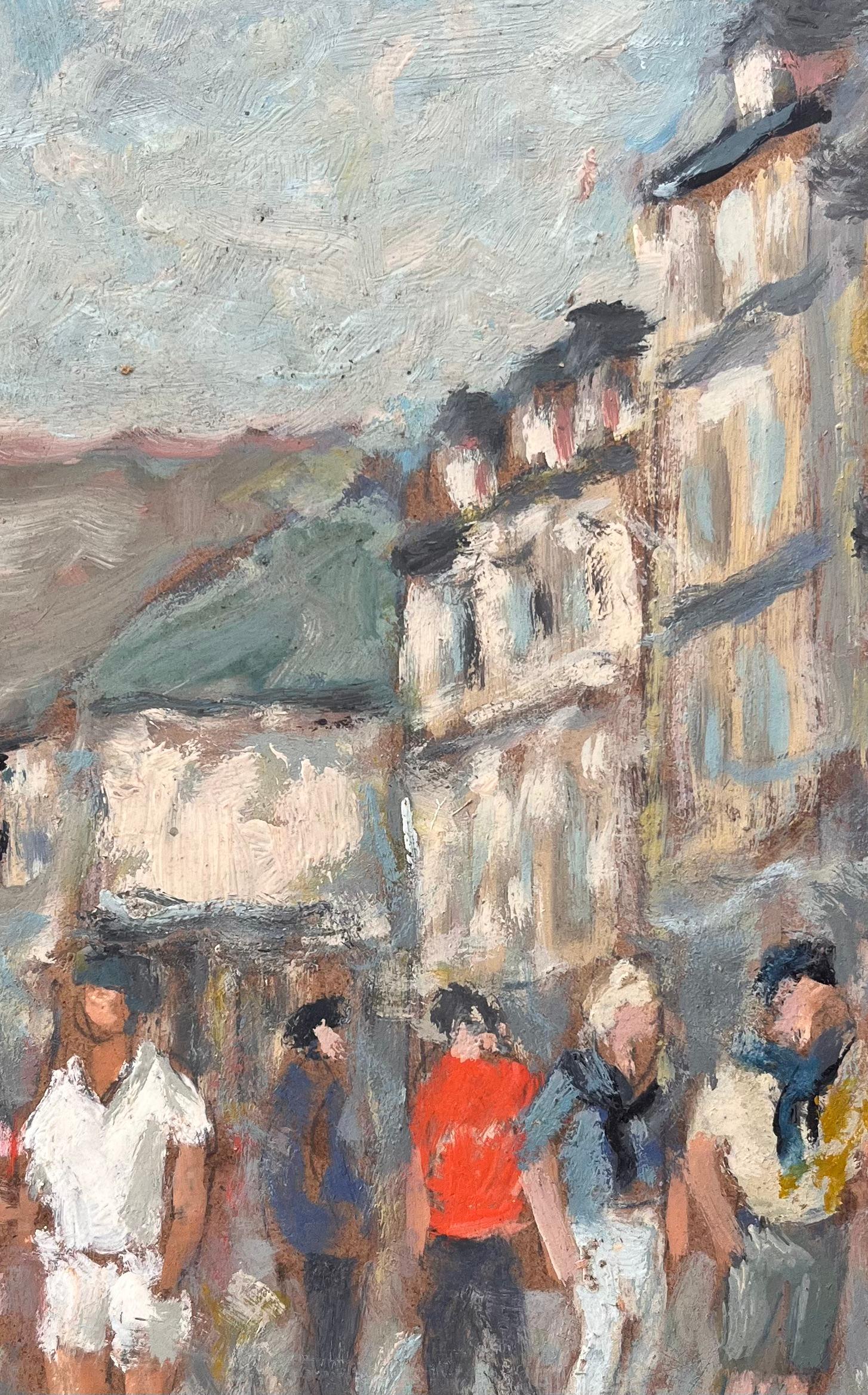 Impressionist Sunlit Street Scene with Figures in Conversation For Sale 3