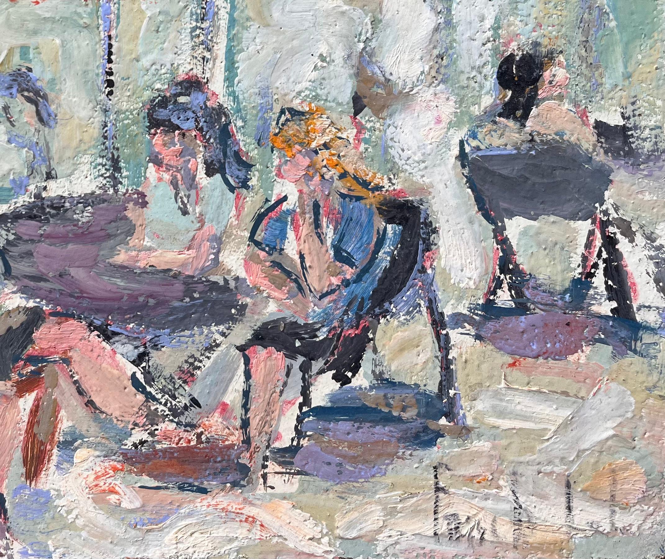 Titre : Scène de terrasse impressionniste avec personnages et parasols dans un décor estival
par Fanch Lel
Signé : Oui
Taille : 8.75 pouces (hauteur) x 10.75 pouces (largeur)
Moyen d'expression : Huile sur carton, non encadrée
Condit : Le tableau