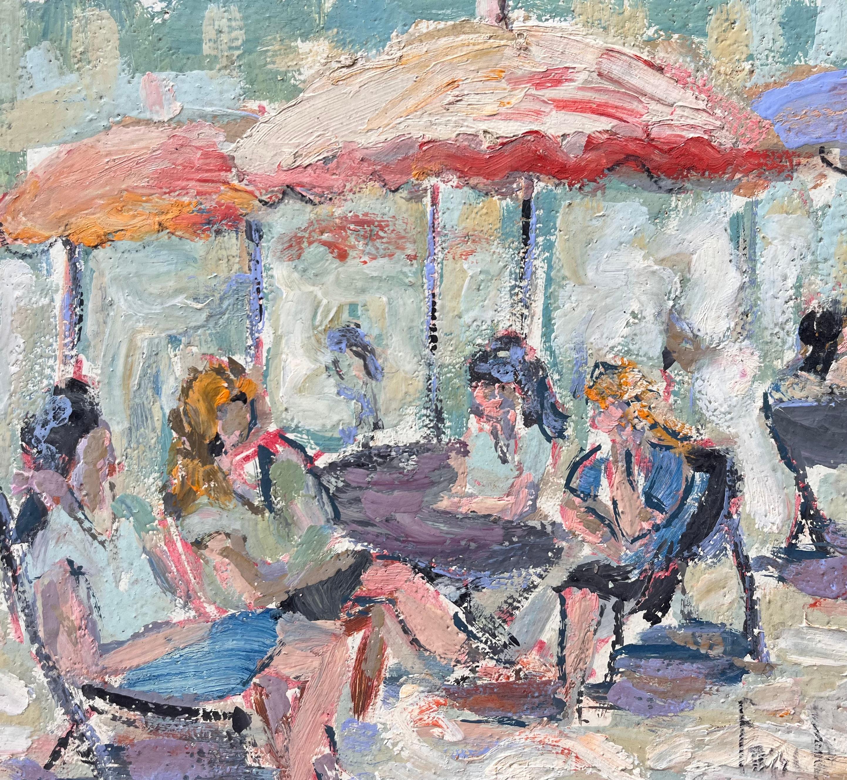 Scène impressionniste avec personnages et parasols dans un décor d'été en vente 1