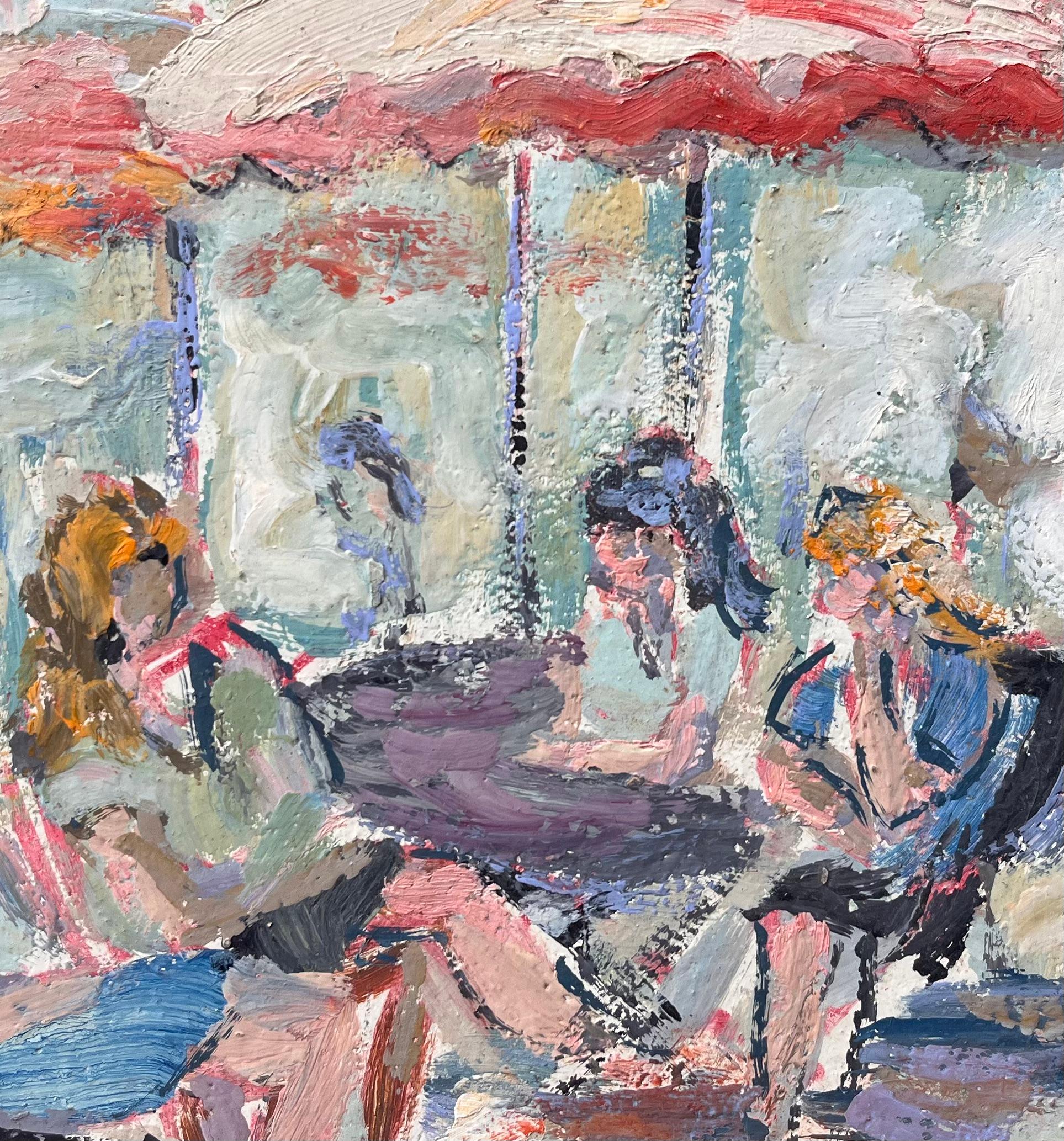 Scène impressionniste avec personnages et parasols dans un décor d'été en vente 2