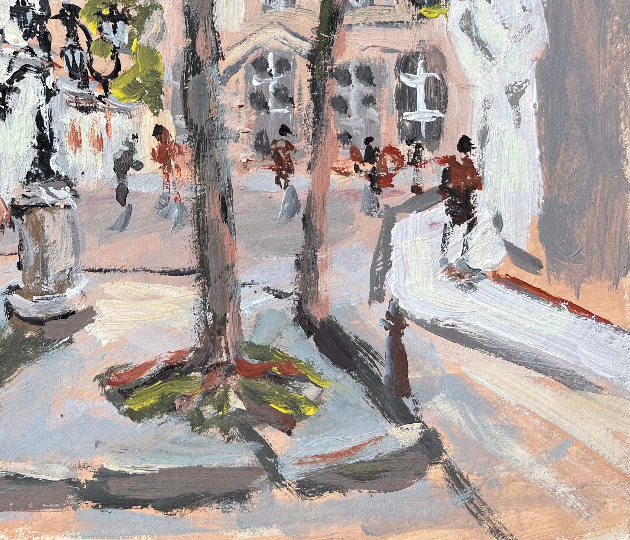 Impressionist Tree Lined Parisian Square with Pedestrians and Historic Facades For Sale 2