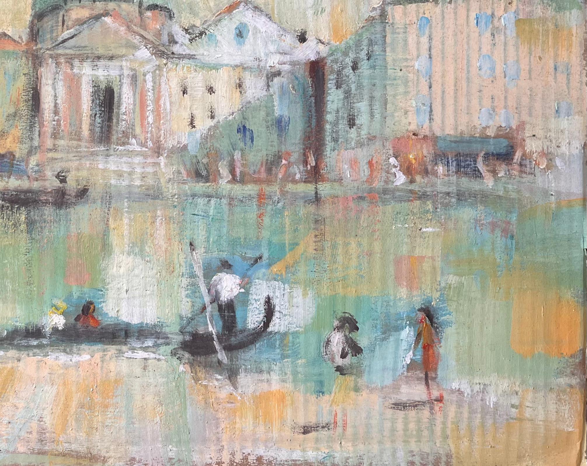 Impressionist Venetian Canal Scene with Gondolas and Basilica by Fanch Lel For Sale 2