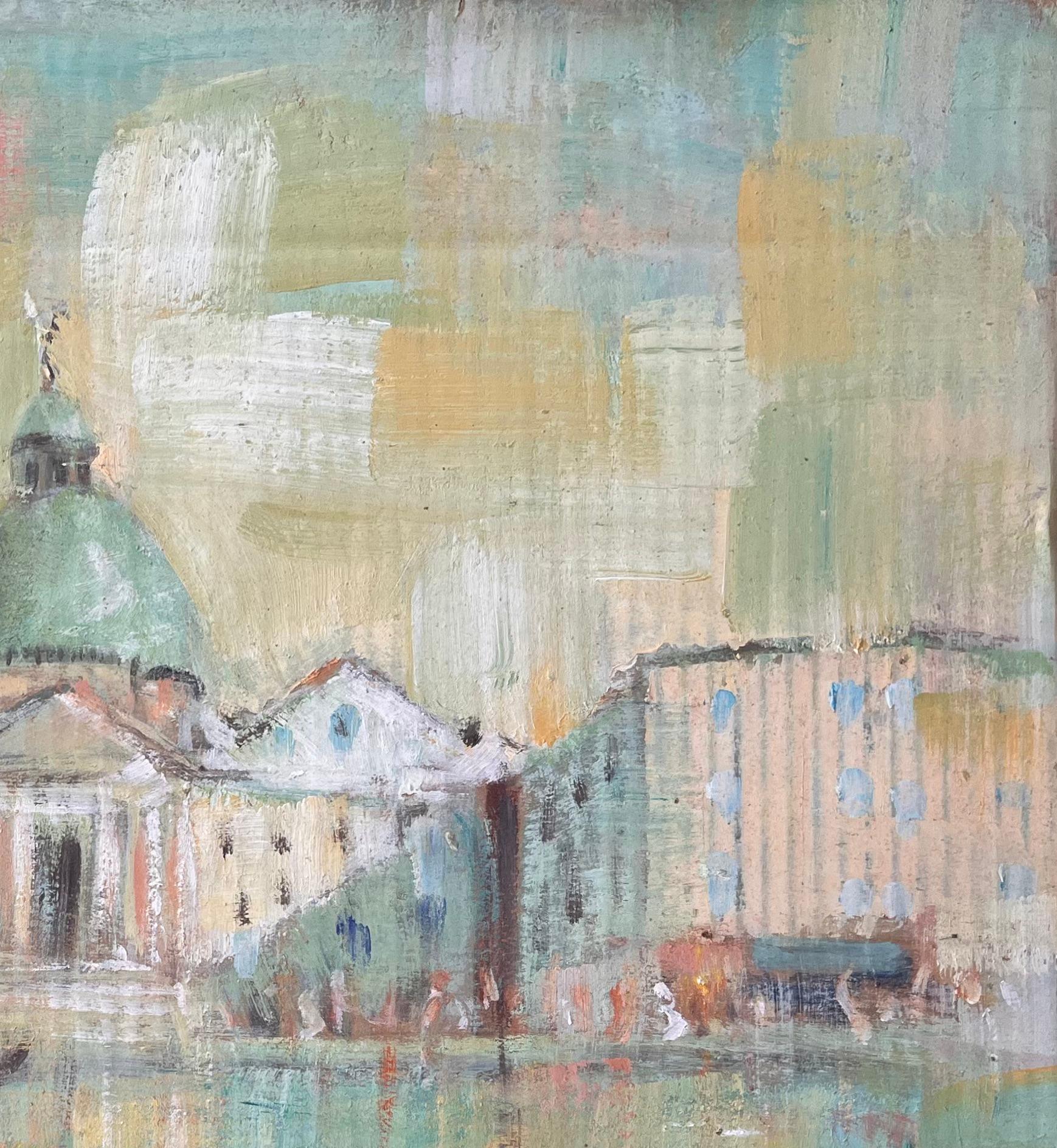 Impressionist Venetian Canal Scene with Gondolas and Basilica by Fanch Lel For Sale 3