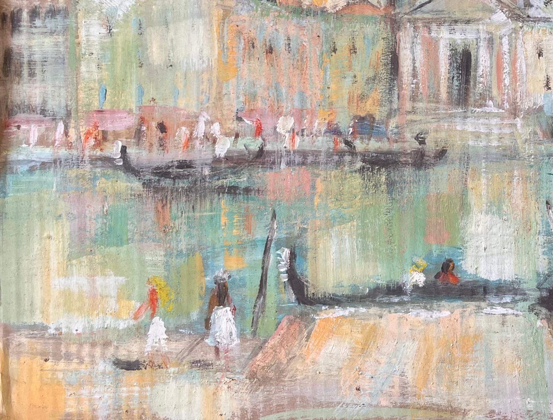 Impressionist Venetian Canal Scene with Gondolas and Basilica by Fanch Lel For Sale 4