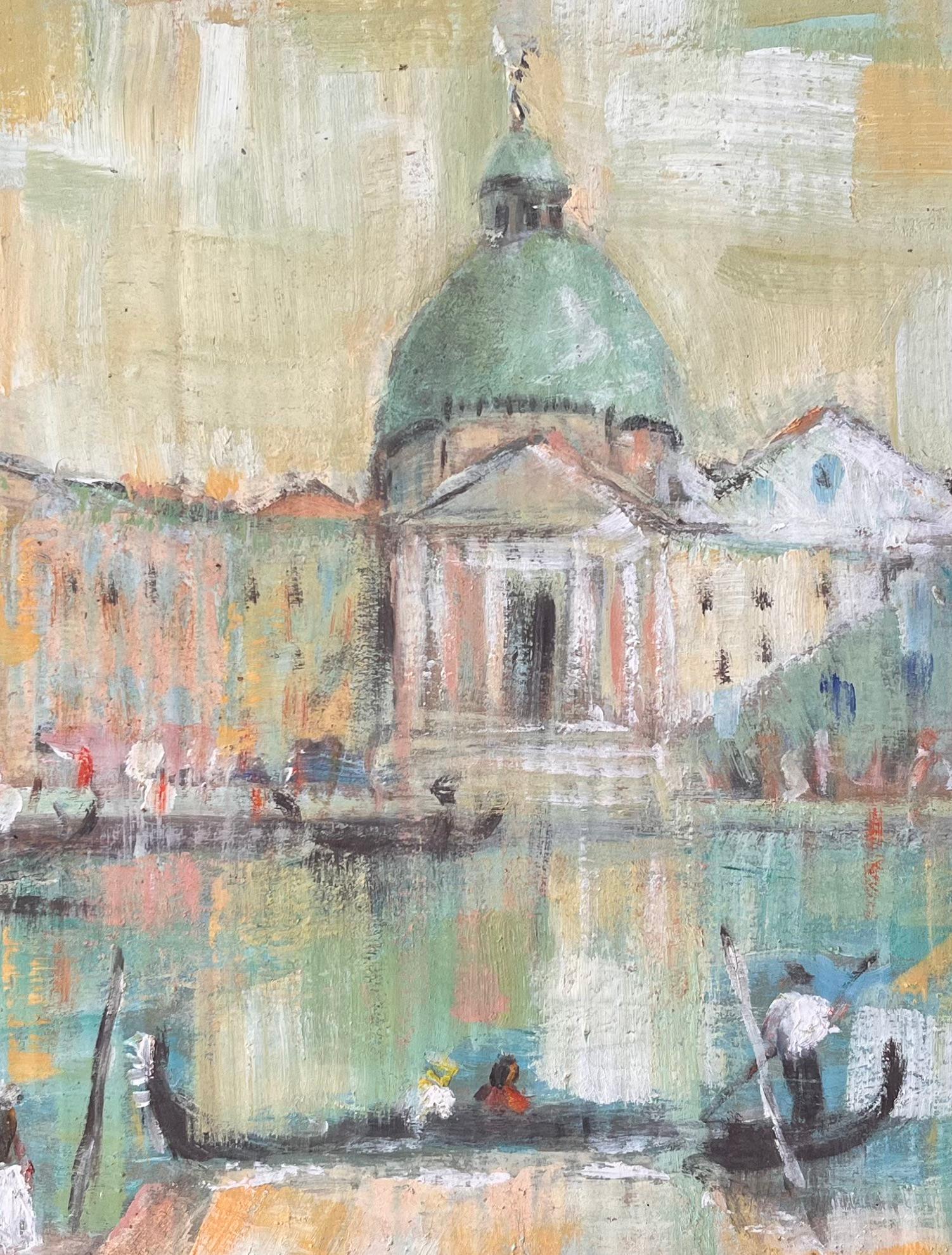 Impressionist Venetian Canal Scene with Gondolas and Basilica by Fanch Lel For Sale 6