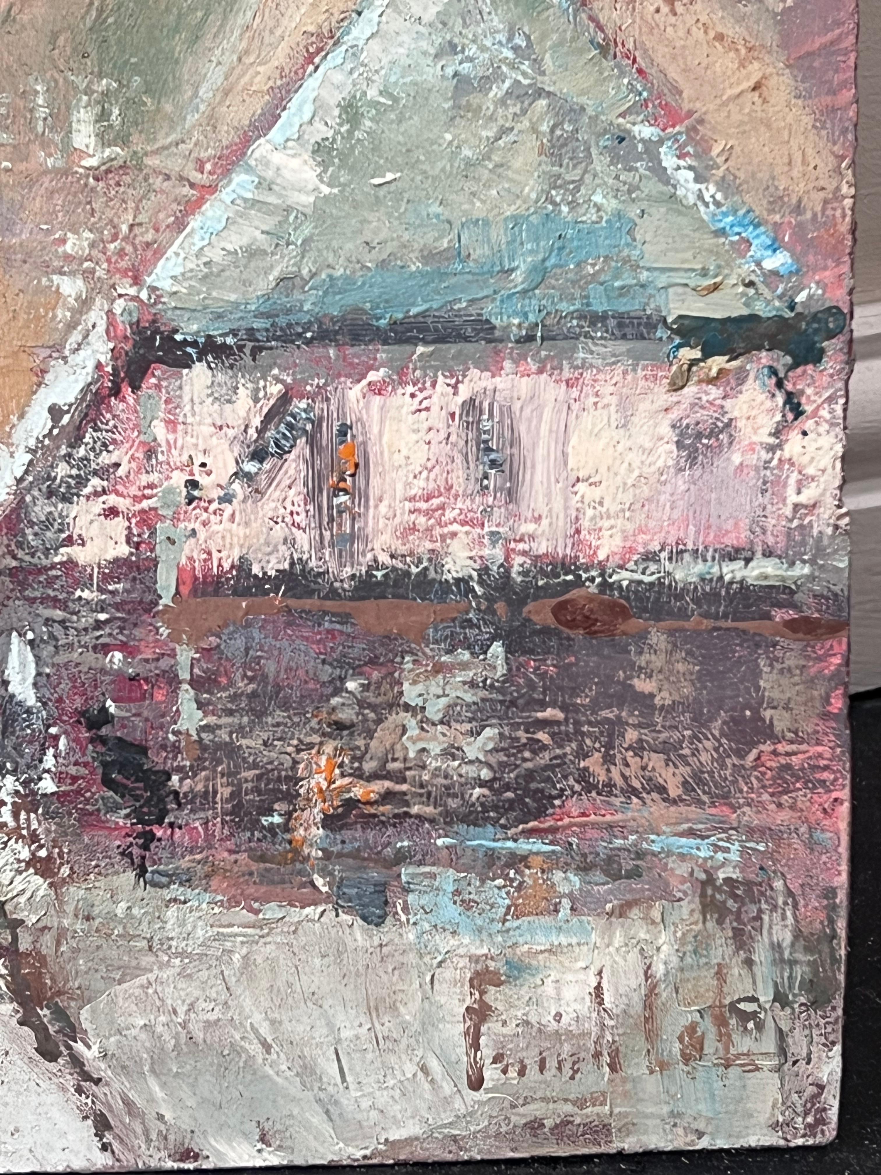 Veduta impressionista di un villaggio francese e di una torre con figure di strada dipinto - Painting Impressionismo di Fanch Lel