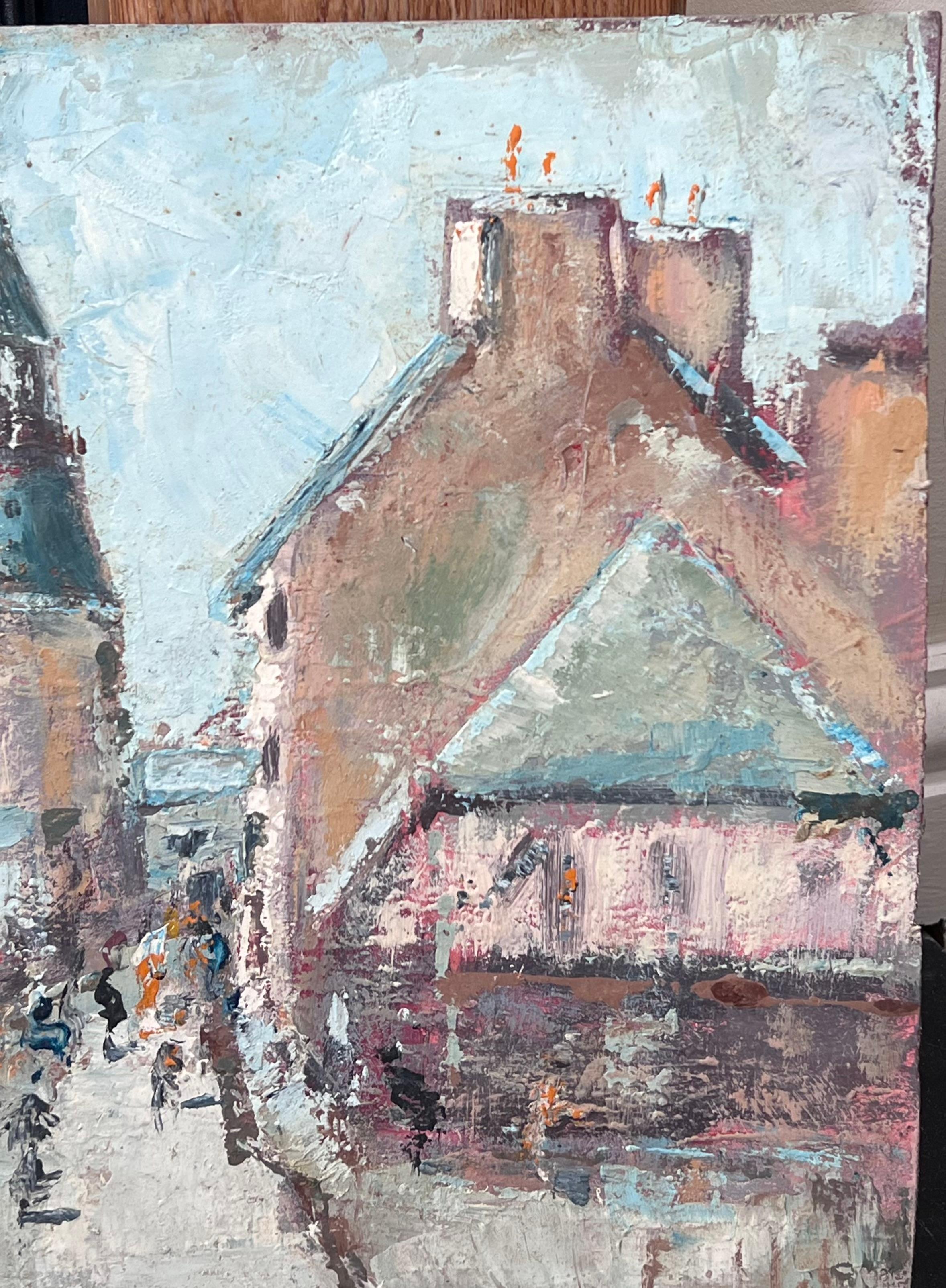 Via del Villaggio Francese
Firmato da Fanch Lel
Dimensioni: 13 x 16 pollici (altezza x larghezza)
Pittura a olio su tavola, senza cornice
Condit: Buone condizioni generali, con lievi segni di manipolazione della superficie e una leggera usura dei