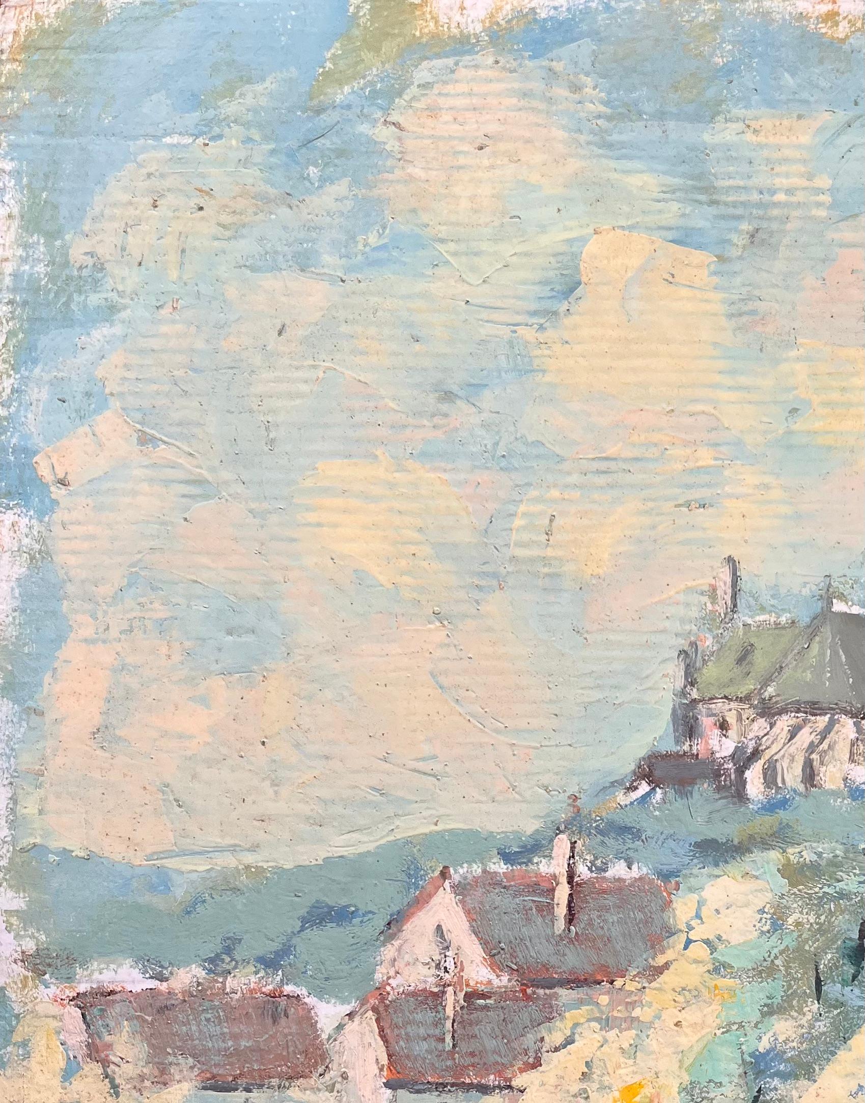 Vue impressionniste de la cathédrale et du pont et du village de Riverside en vente 1