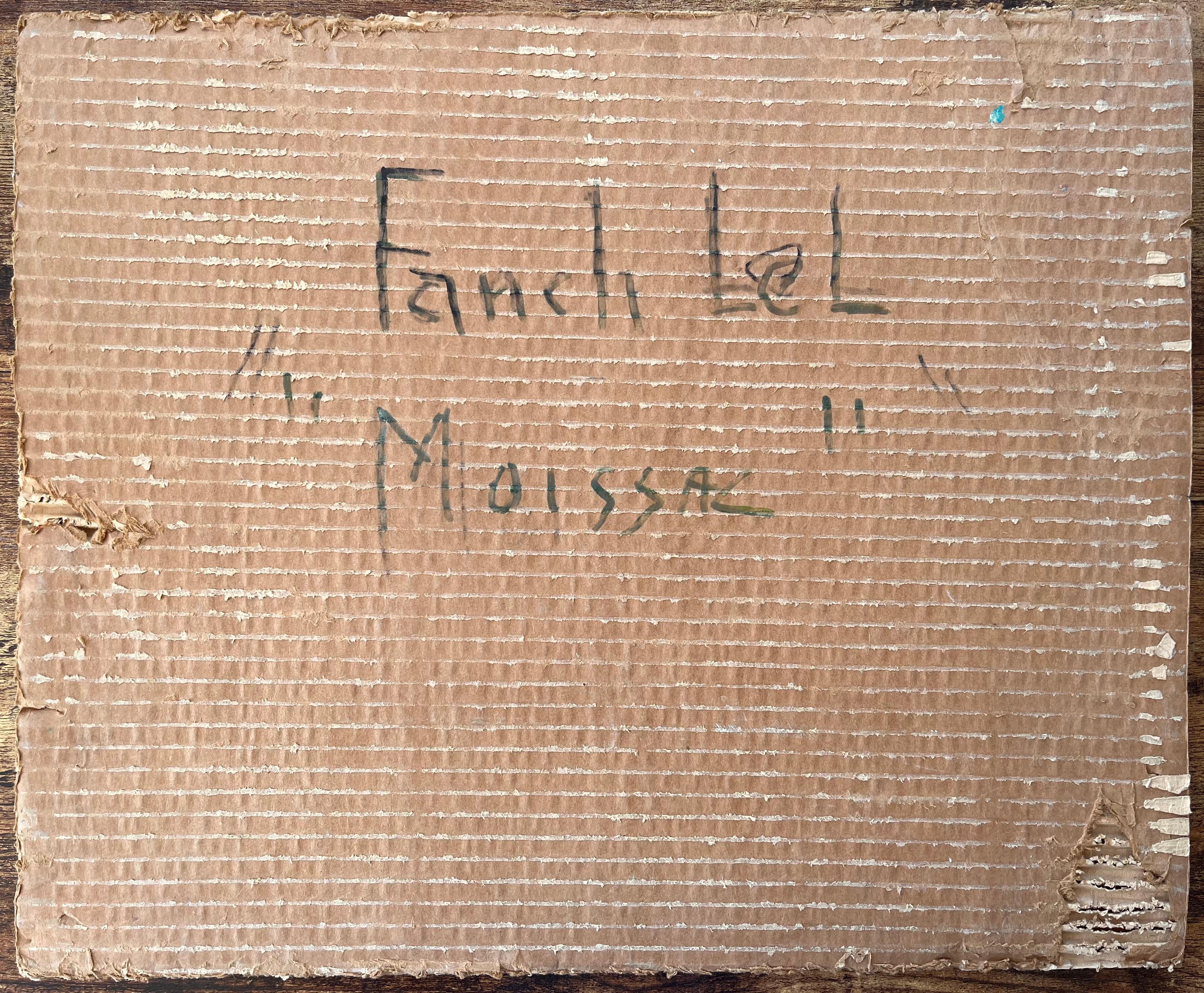 Impressionistische Ansicht von Moissac Frankreich mit Kirchturm und blühenden Bäumen im Angebot 3