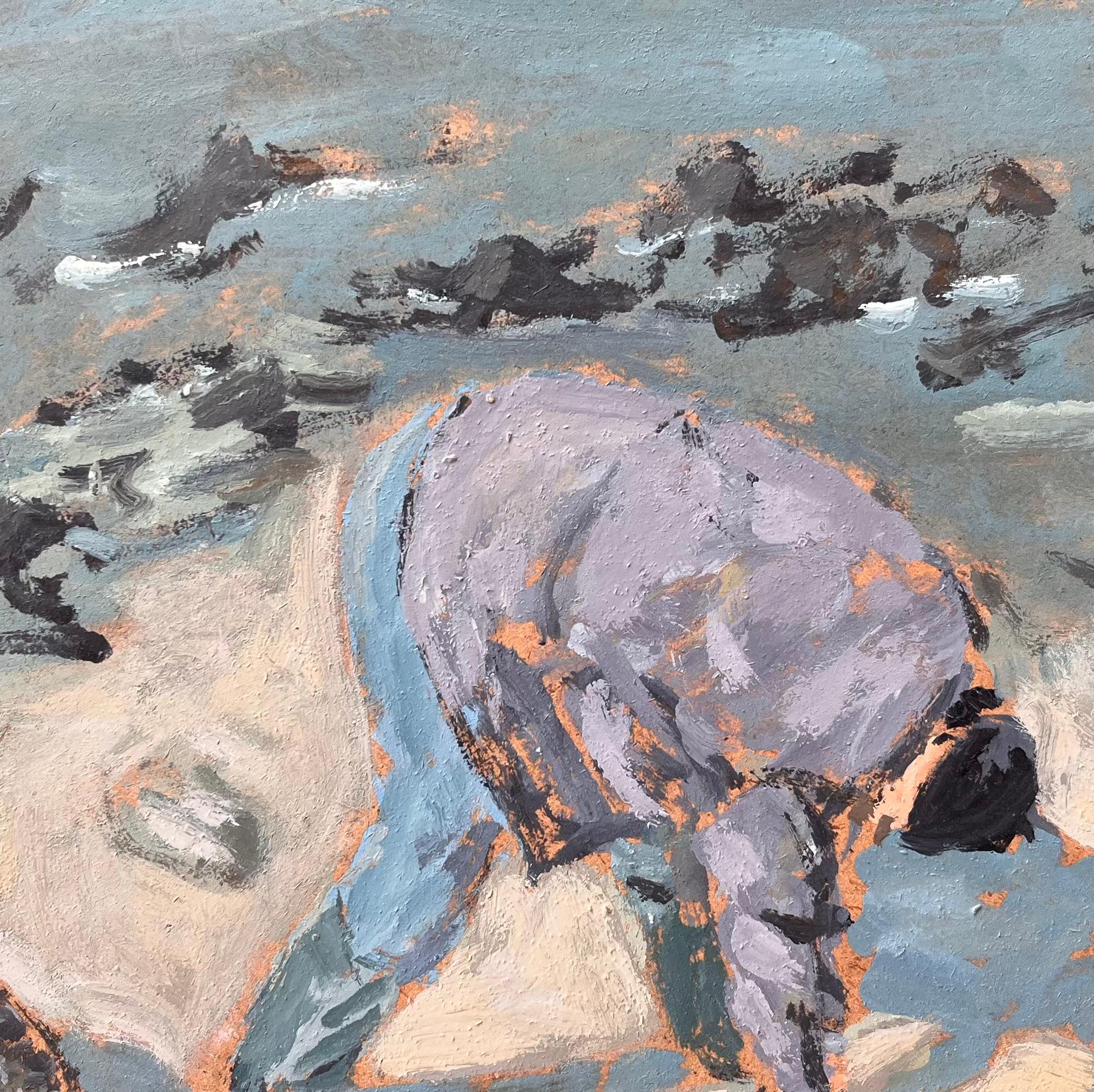 Le Pêcheur à Pied Pintura francesa de figura costera de forrajeo en la costa en venta 2