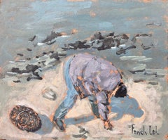Le Pêcheur à Pied Figure côtière française Peinture de recherche de nourriture sur le rivage
