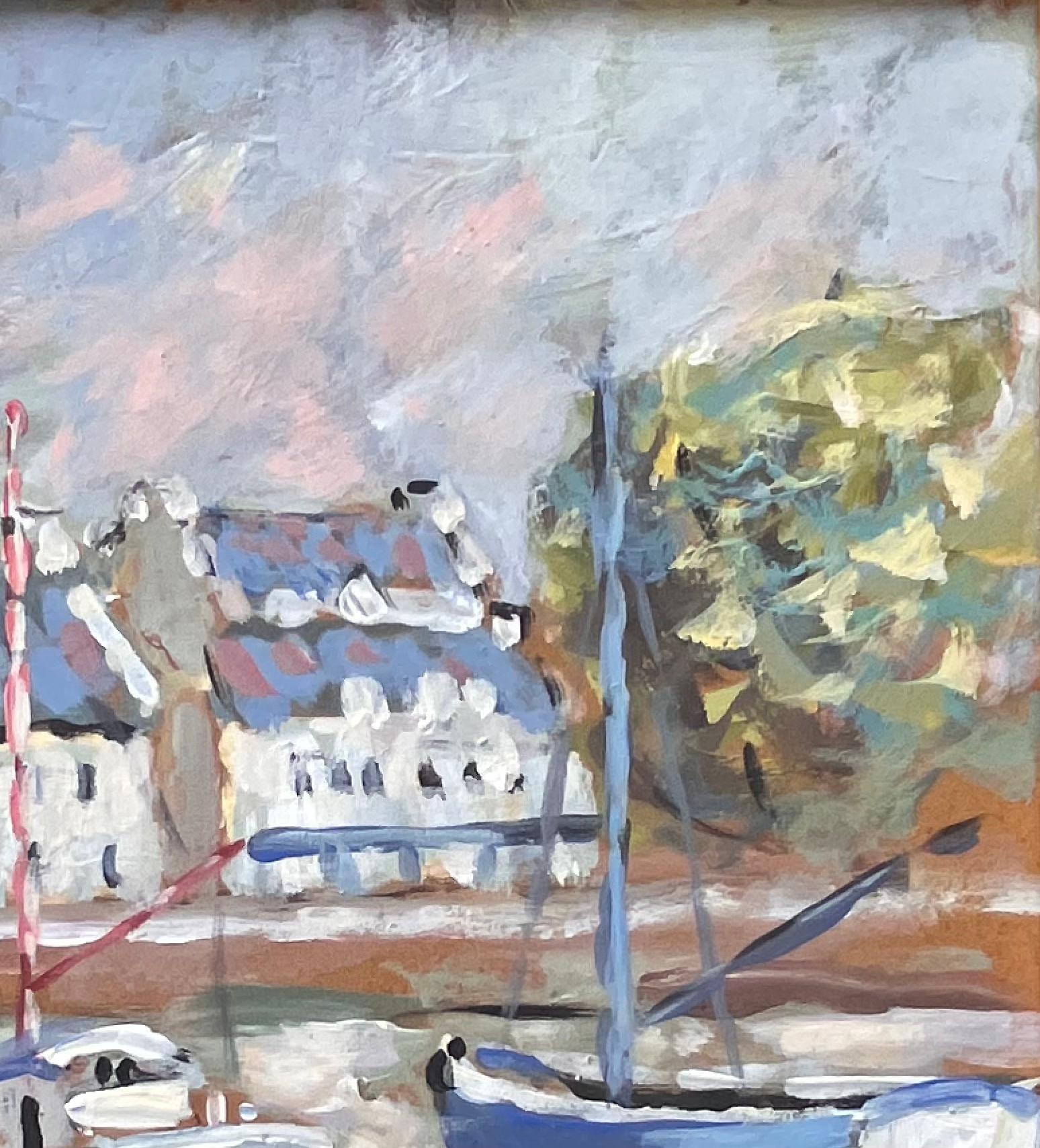 Low Tide Boote und Breton Houses in La Foret Fouesnant Küstenszene im Angebot 1