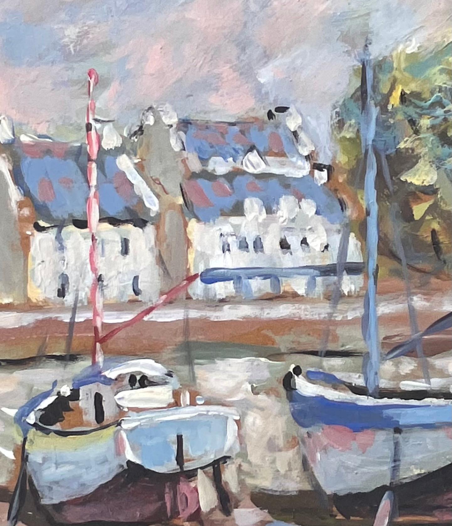 Low Tide Boote und Breton Houses in La Foret Fouesnant Küstenszene im Angebot 2