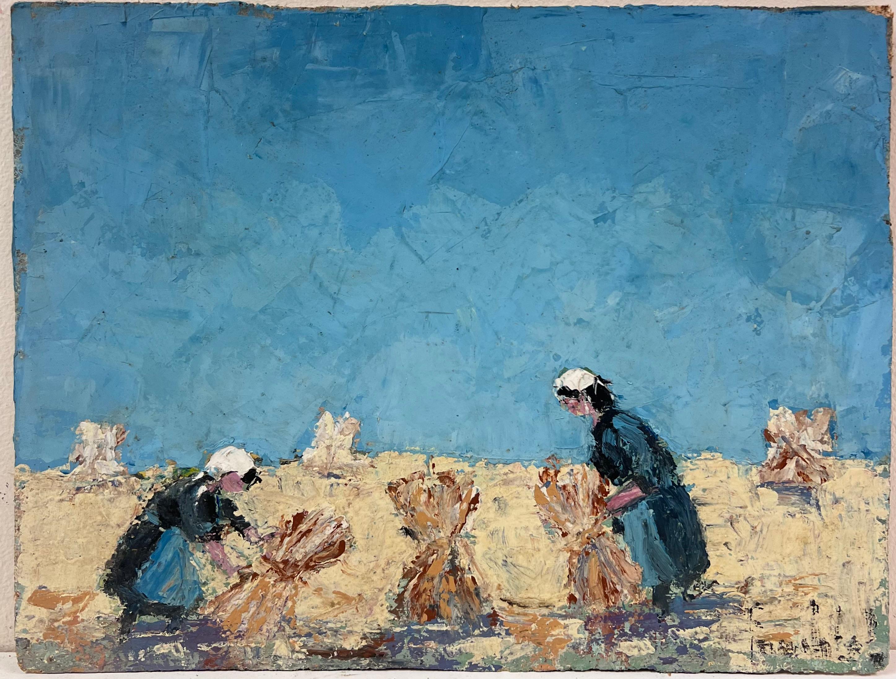 Harvest Day
signed by Fanch Lel (French b. 1930)
size: 10.5 x 14 inches
oil painting on board, unframed
condition: the painting is in very good condition. It has previously been stored in the artists studio. 

Provenance: all the paintings we have