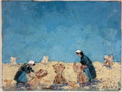 Französisches Ölgemälde „Mädchen beim Gathering the Golden Sheaves Under the Blue Sky“