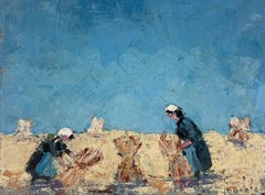 Peinture à l'huile française « Maids Gathering the Golden Sheaves Under the Blue Sky »
