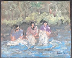 Maids Washing The Clothes In The Steam French Landscape Oil Painting