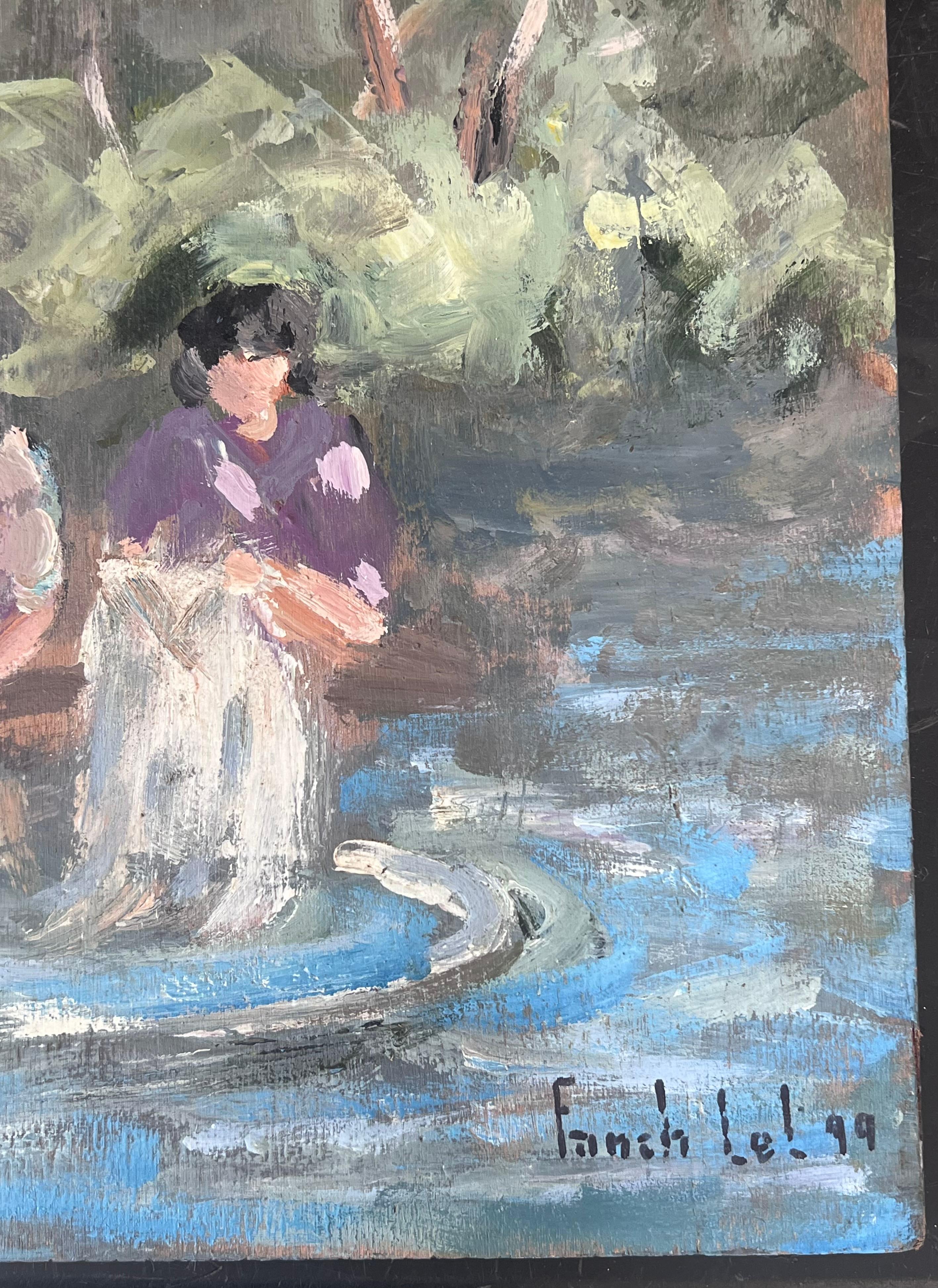 Maids Washing The Clothes In The Steam French Landscape Oil Painting For Sale 3