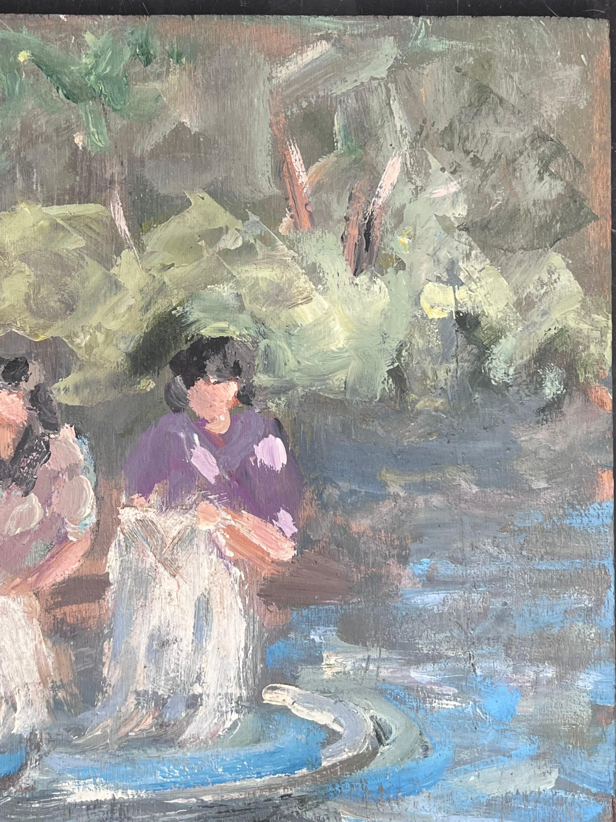 Maids Washing The Clothes In The Steam French Landscape Oil Painting For Sale 4
