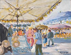 Marché de Dinan French Market Scene with Umbrellas and Shoppers