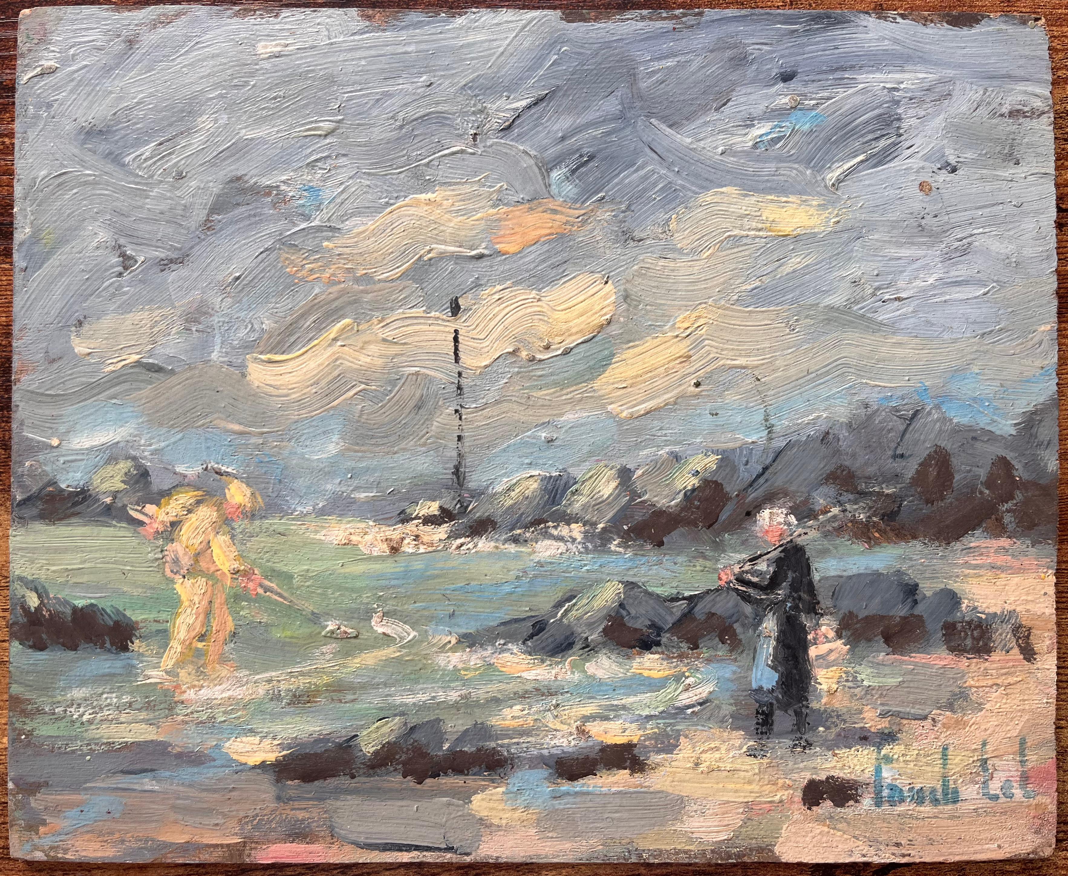 Scène côtière nue de Maui avec des pêcheurs français sous le vent par Fanch Lel en vente 1