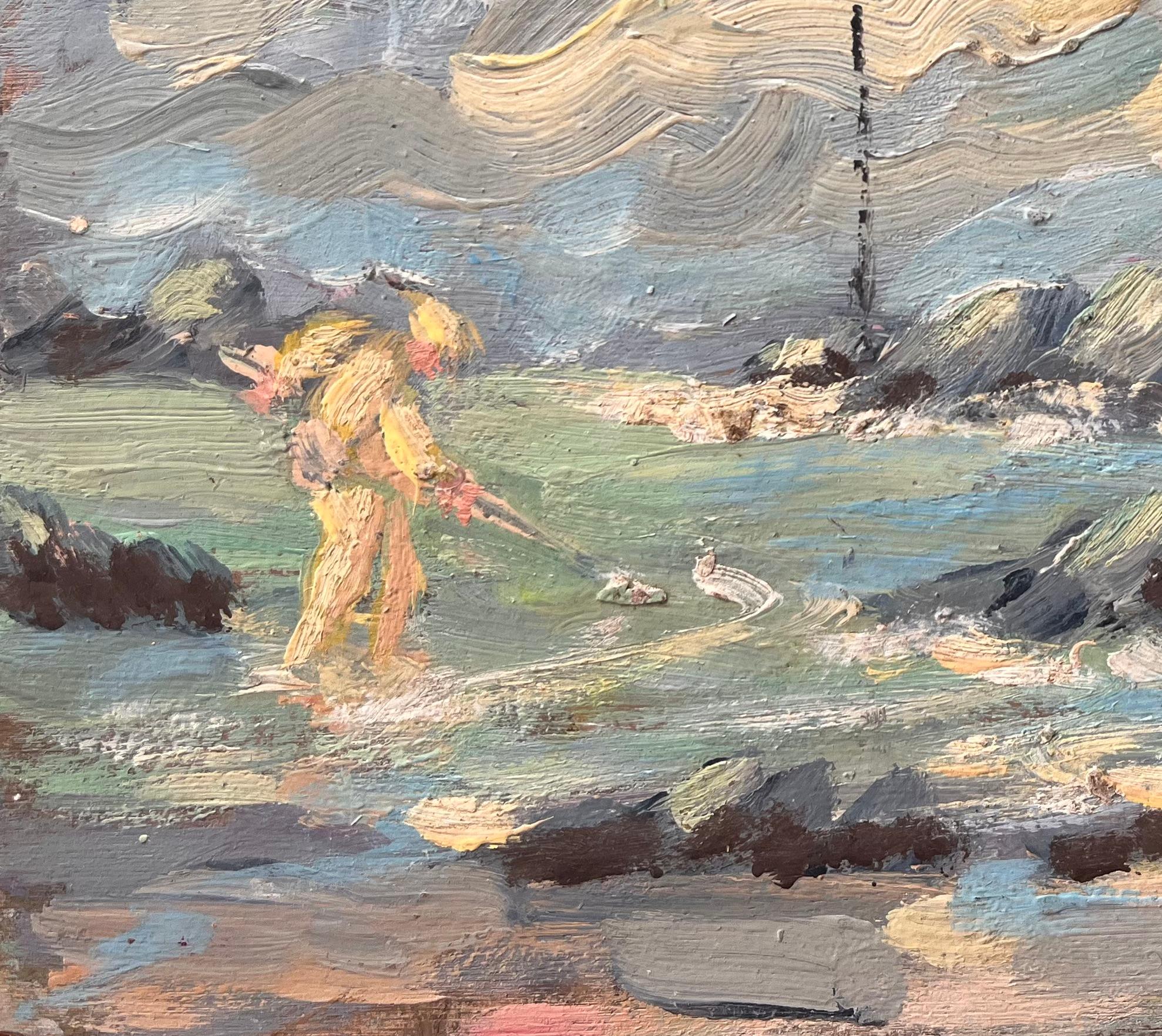 Scène côtière nue de Maui avec des pêcheurs français sous le vent par Fanch Lel en vente 3