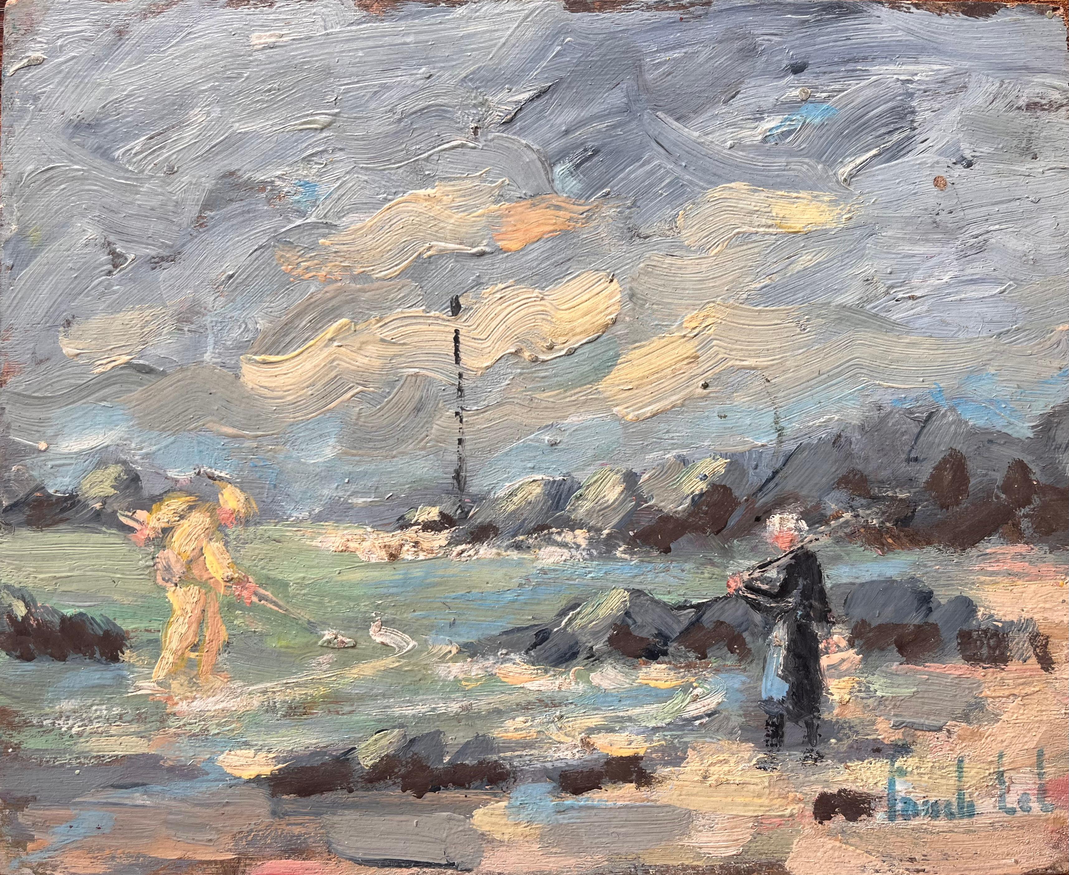 Titre : Scène côtière nue de Maui avec des pêcheurs français par temps orageux par Fanch Lel
Signé par Fanch Lel ( Ecole française)
Taille : 8,5 pouces (hauteur) x 10,5 pouces (largeur)
Moyen d'expression : Huile sur carton, non encadrée
Condit : Le