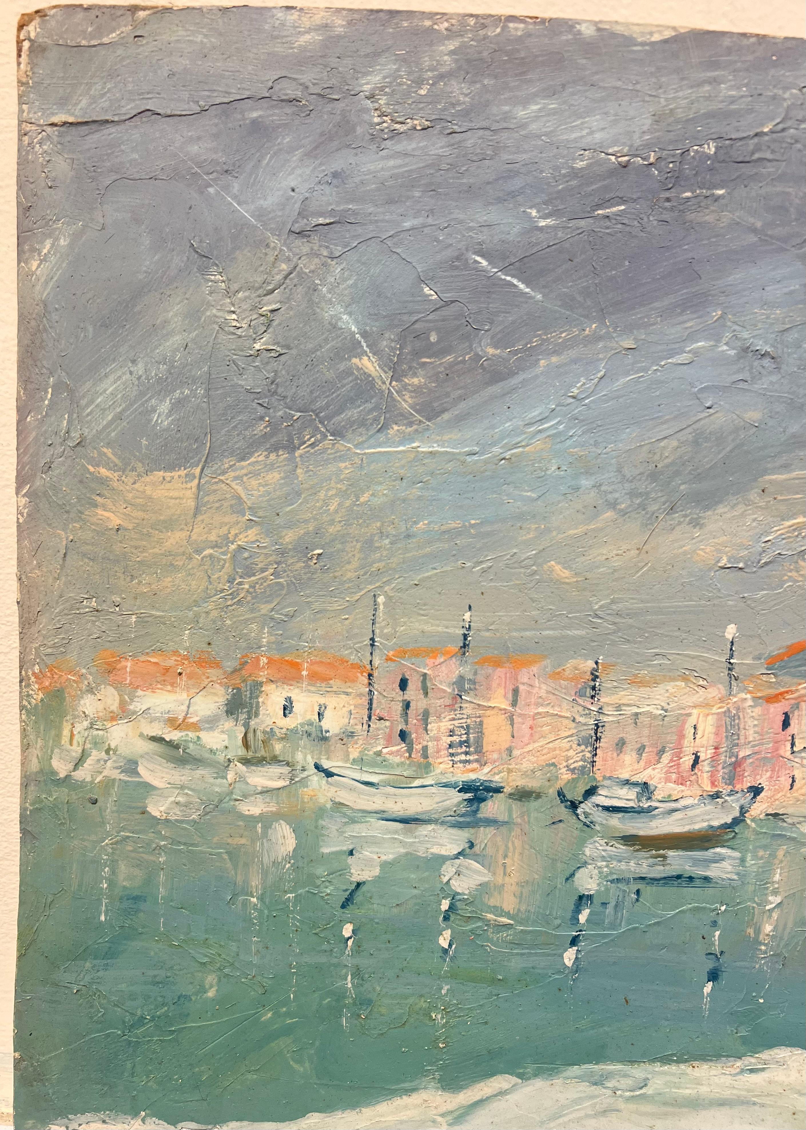 Mid 20th Century Impressionist Coastal View Tranquil Harbor Scene with Sailboats For Sale 2
