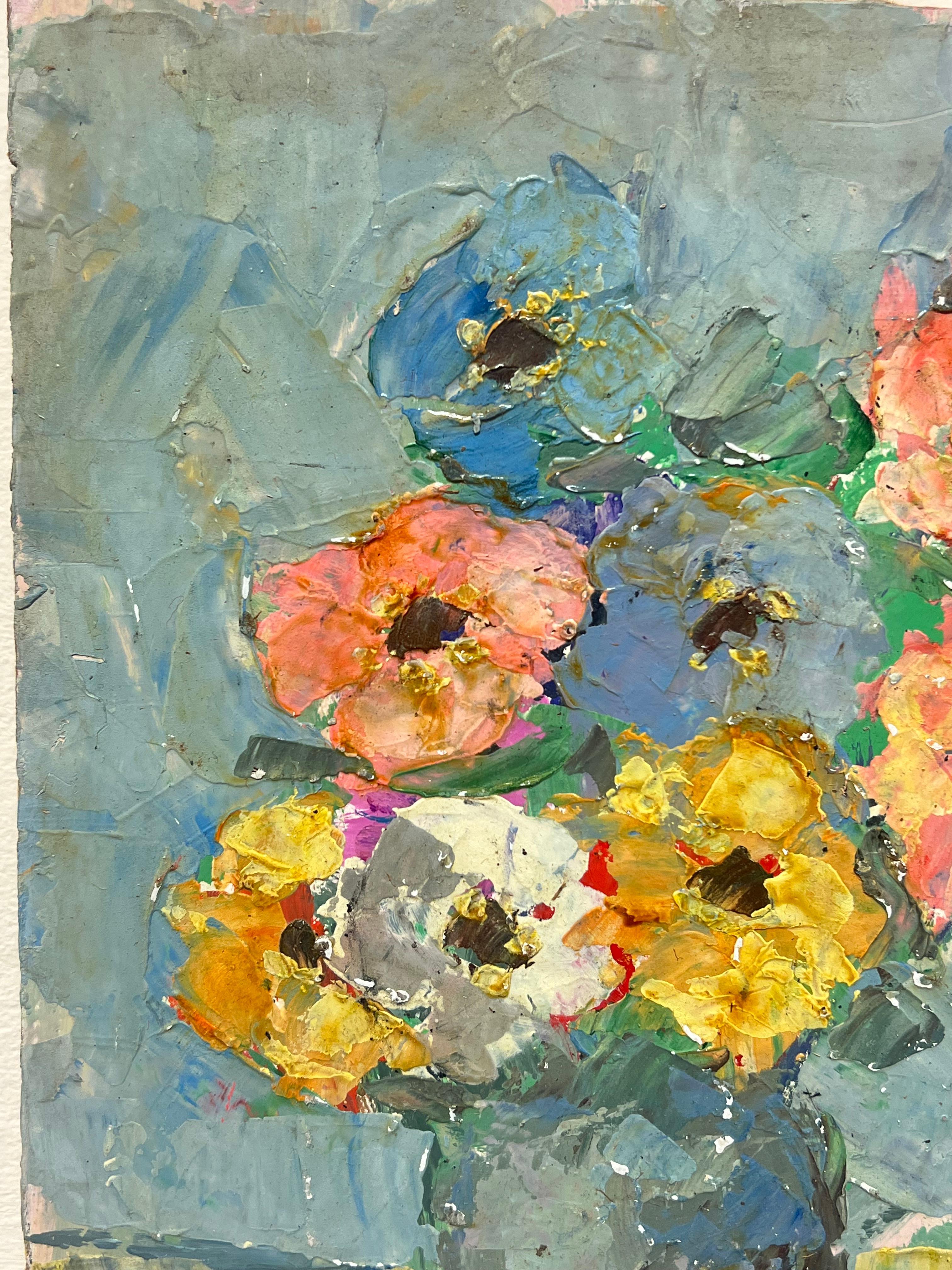 Mid Century Bold Bouquet of Wildflowers in a Blue Vase Oil Still Life - Brown Still-Life Painting by Fanch Lel