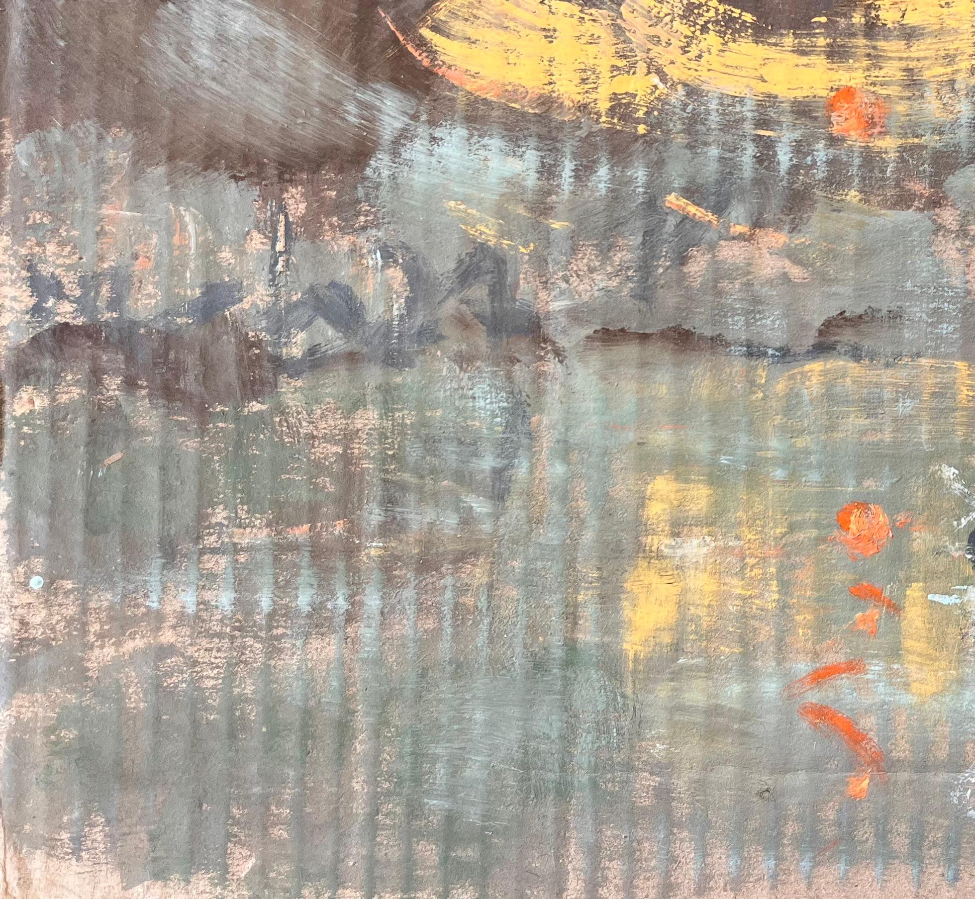 Titre : Scène de nuit impressionniste avec voilier et lumières de la ville sur l'eau
Par Fanch Lel
Taille : 11.5 x 16.25 pouces (hauteur x largeur)
Peinture à l'huile sur carton, non encadrée
Condit : La peinture est en bon état, avec une texture