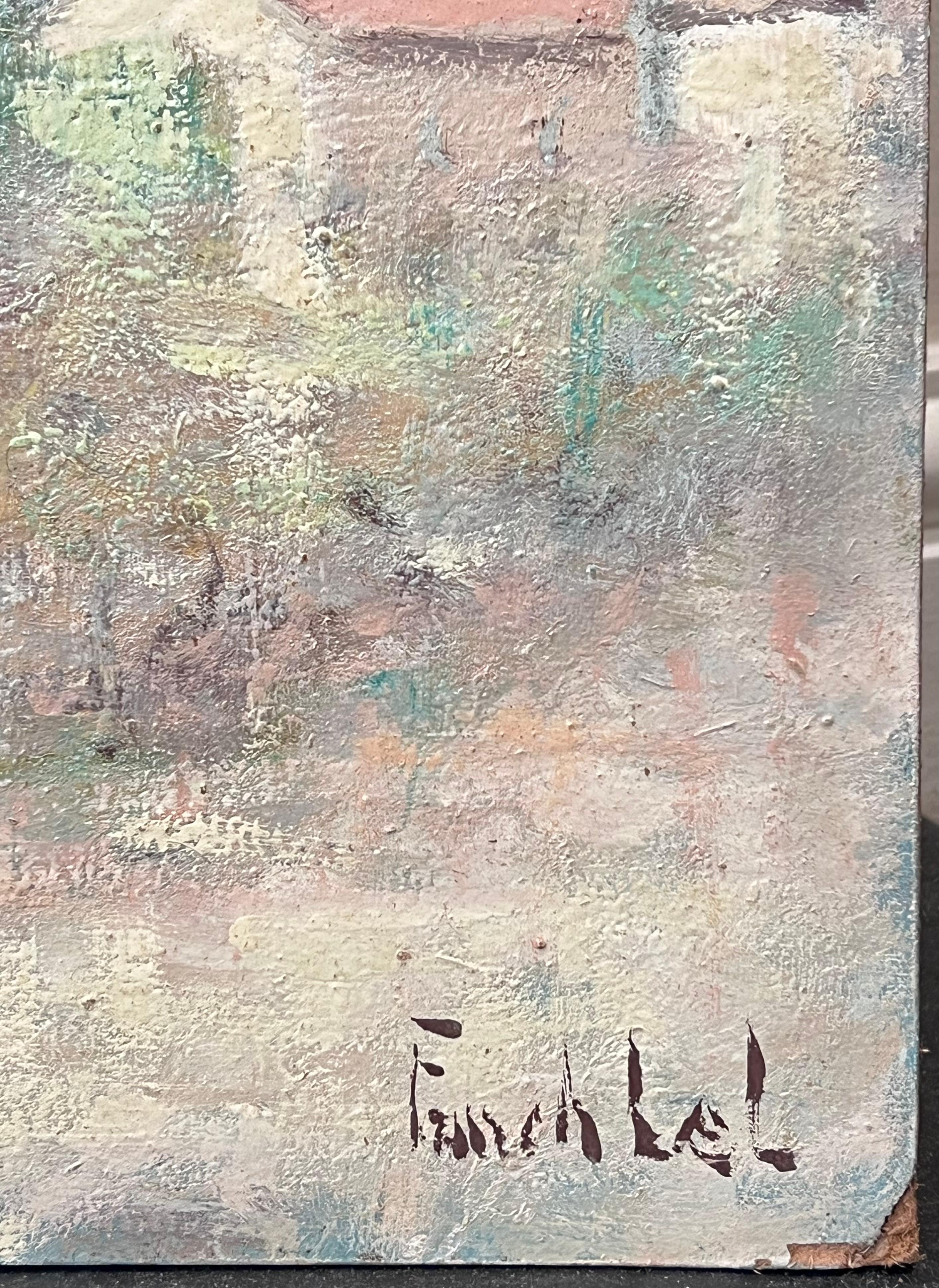 Olivenhain unter dem orangenen Dach Dorf Townes Französische Landschaft Ölgemälde (Impressionismus), Painting, von Fanch Lel