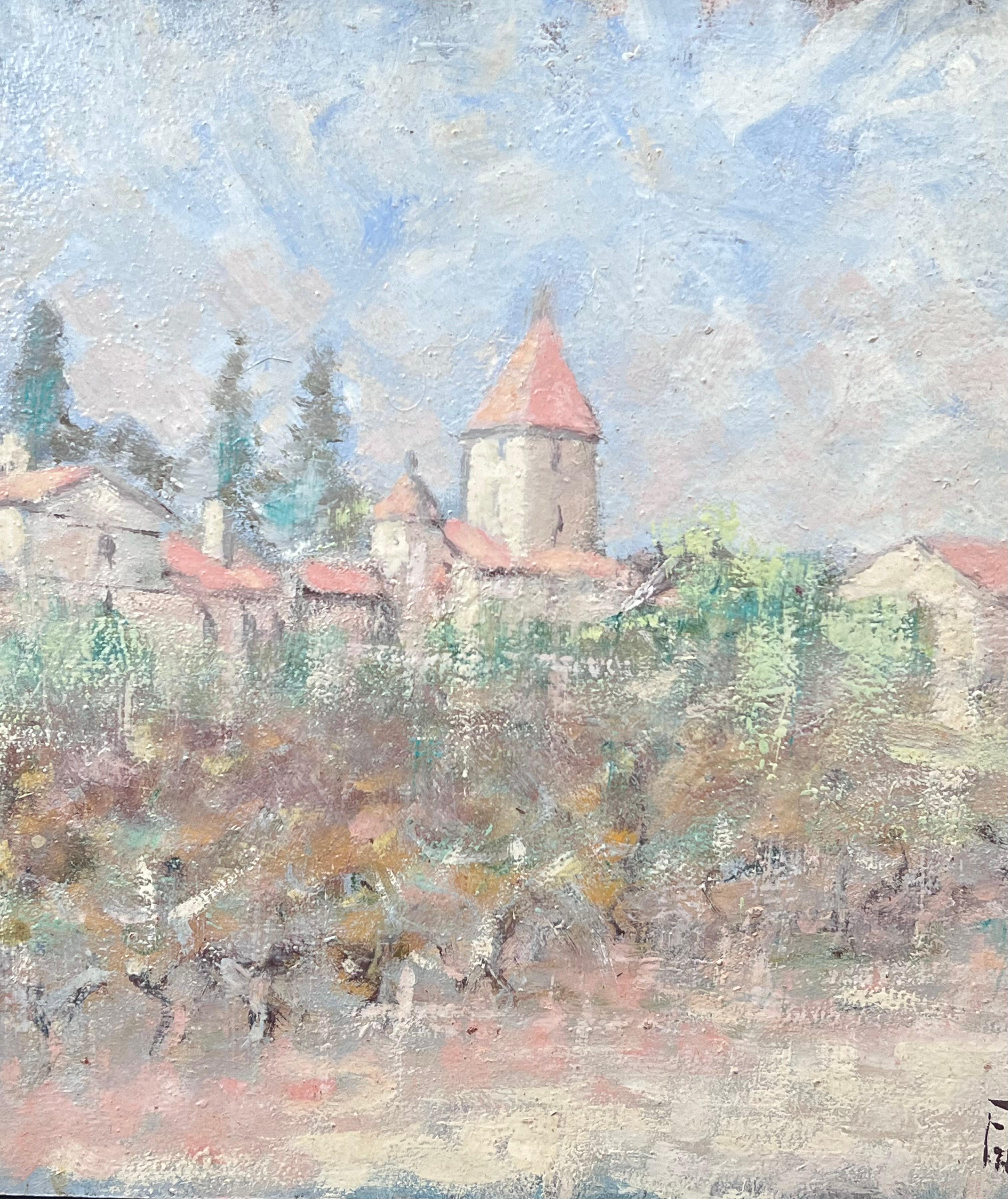 Olive Grove-Landschaft
Gezeichnet von Fanch Lel
Größe: 13 x 16 Zoll (Höhe x Breite)
Ölgemälde auf Karton, ungerahmt
Zustand: Insgesamt guter Zustand mit leichten Gebrauchsspuren an der Oberfläche und leichten Abnutzungserscheinungen an den Kanten,