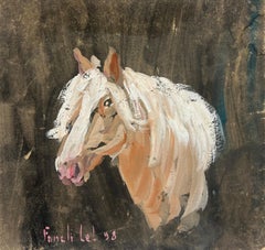 Ritratto di un cavallo Palomino castano chiaro con criniera fluente Pittura originale