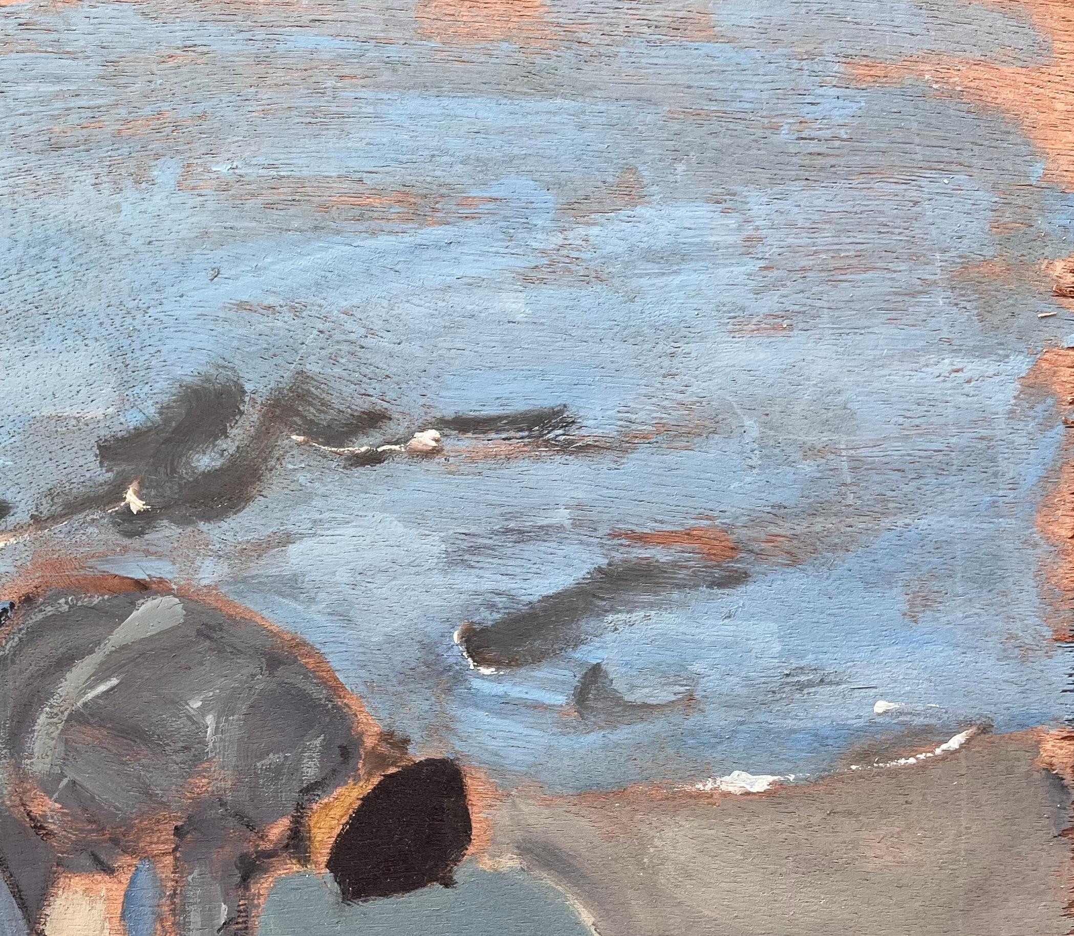 Title: Post Impressionist French Coastal Scene of a Clam Digger on the Beach
By Fanch Lel
Signed: Yes
Size: 10.5 x 13.75 inches (height x width)
Oil painting on board, unframed
Condition: The painting is in good condition with minor signs of wear