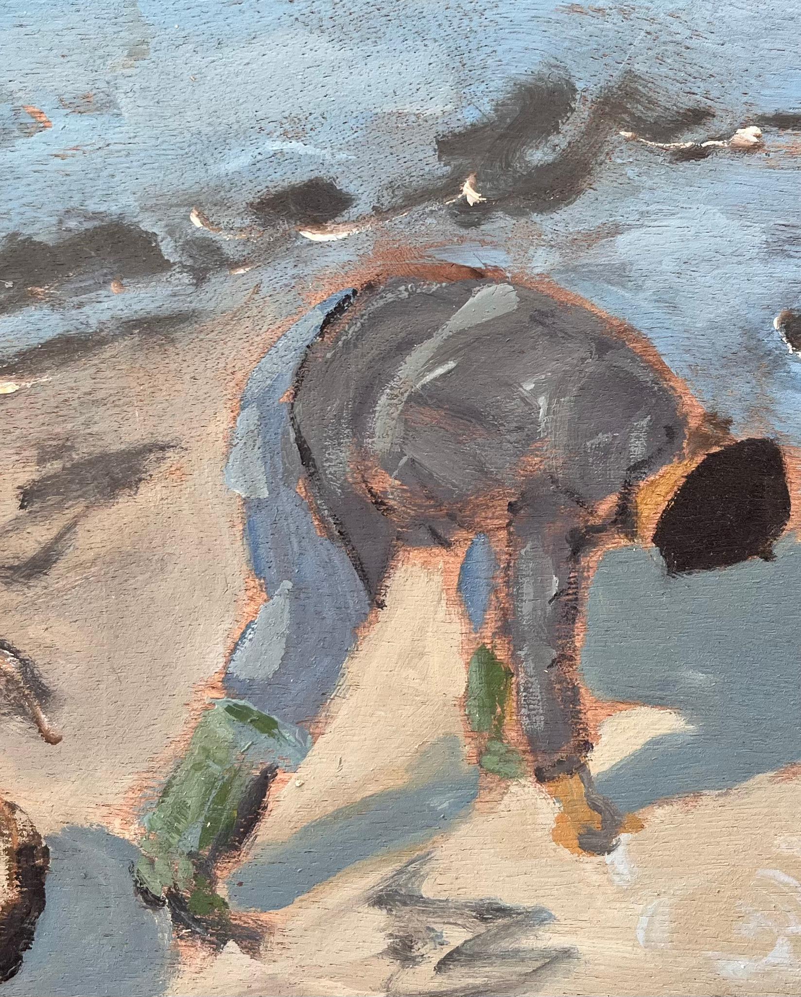 Post Impressionist French Coastal Scene of a Clam Digger on the Beach For Sale 3