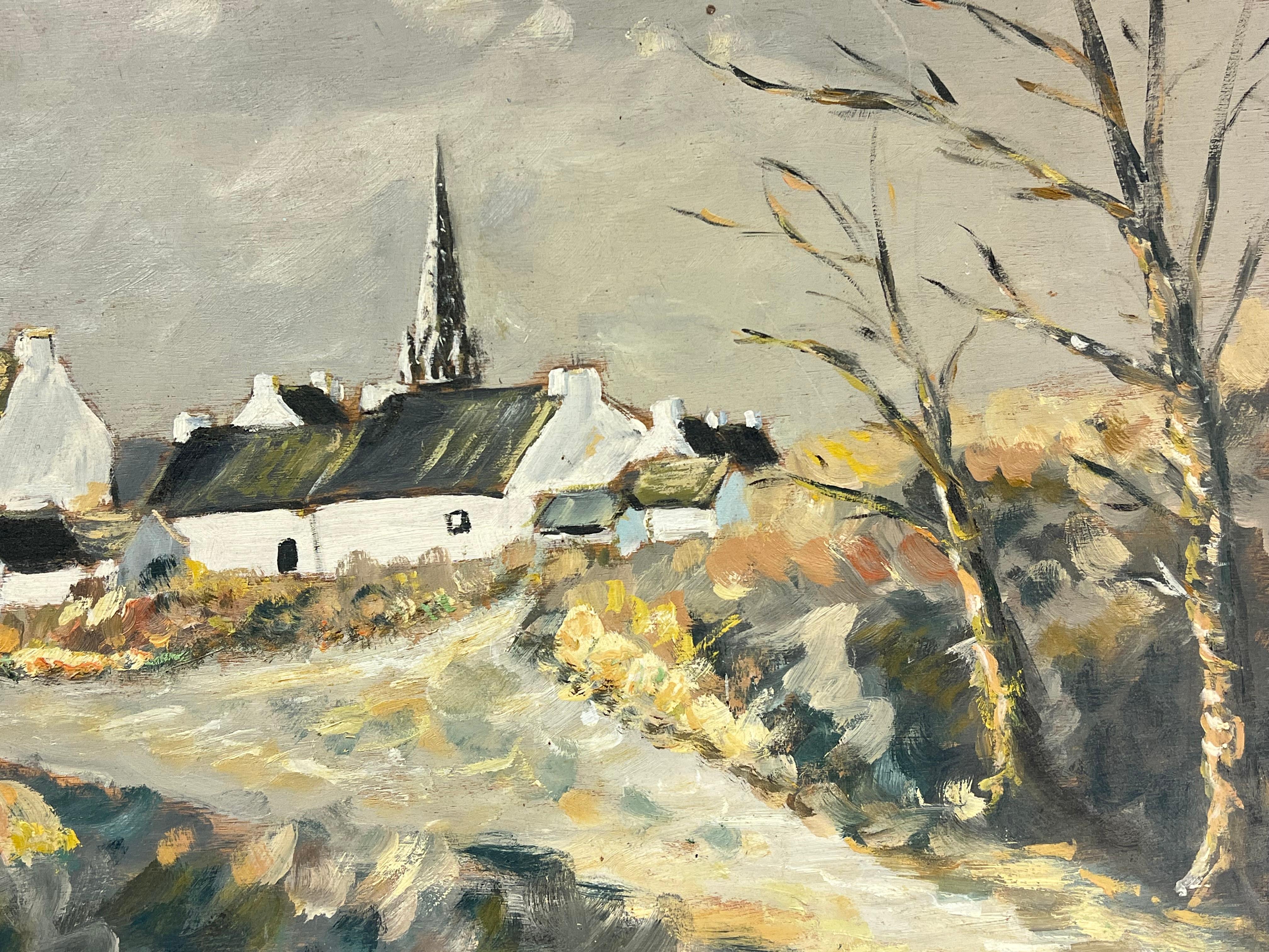Quiet Rustikales Dorfband im Winter Friedensvolles Öl-Landschaftsgemälde (Impressionismus), Painting, von Fanch Lel