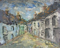 Tranquillo vicolo di un villaggio con colori e luci contrastanti Pittura originale francese