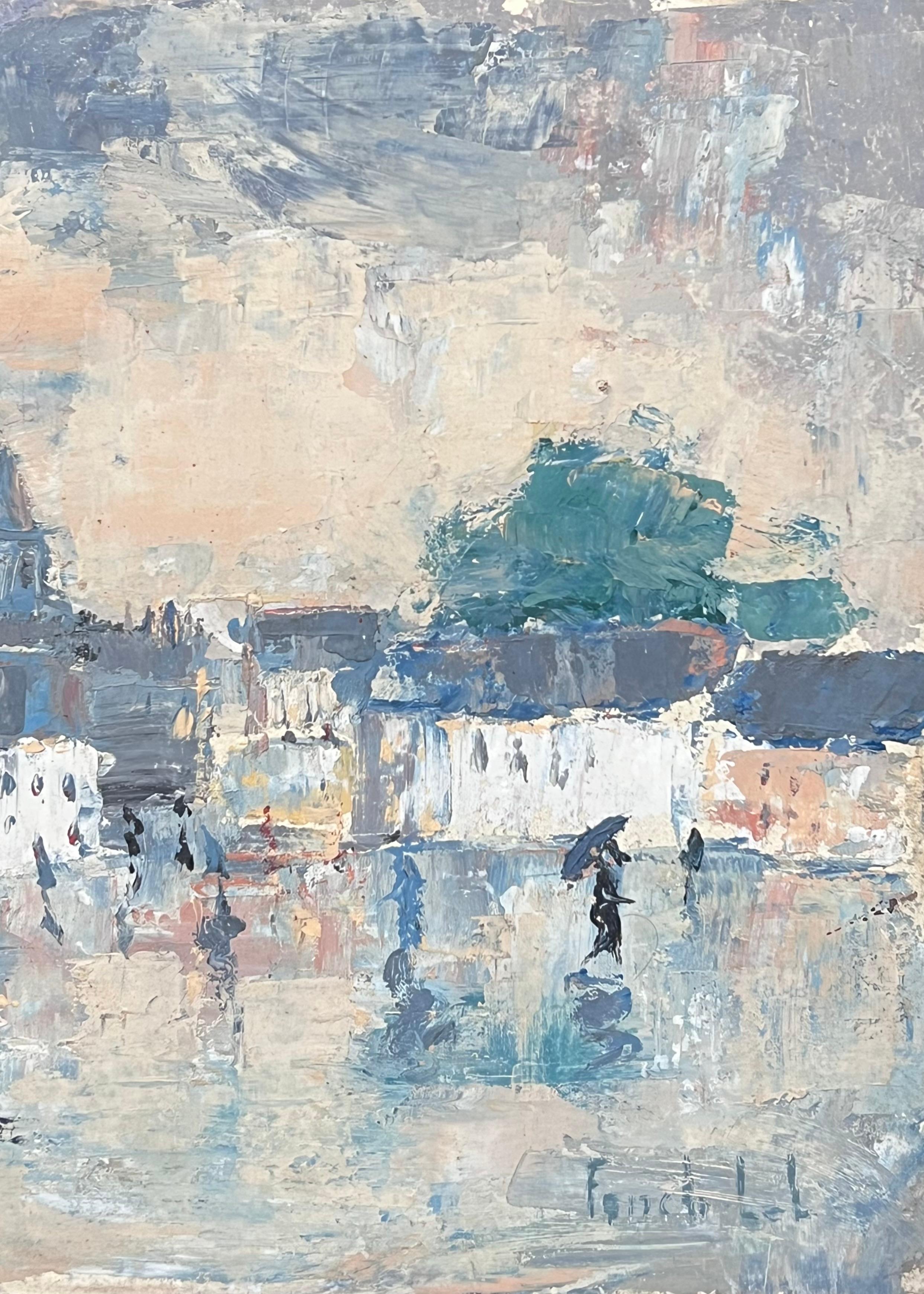 Regentag in einem französischen Dorf Townes Landschaft Ölgemälde (Impressionismus), Painting, von Fanch Lel
