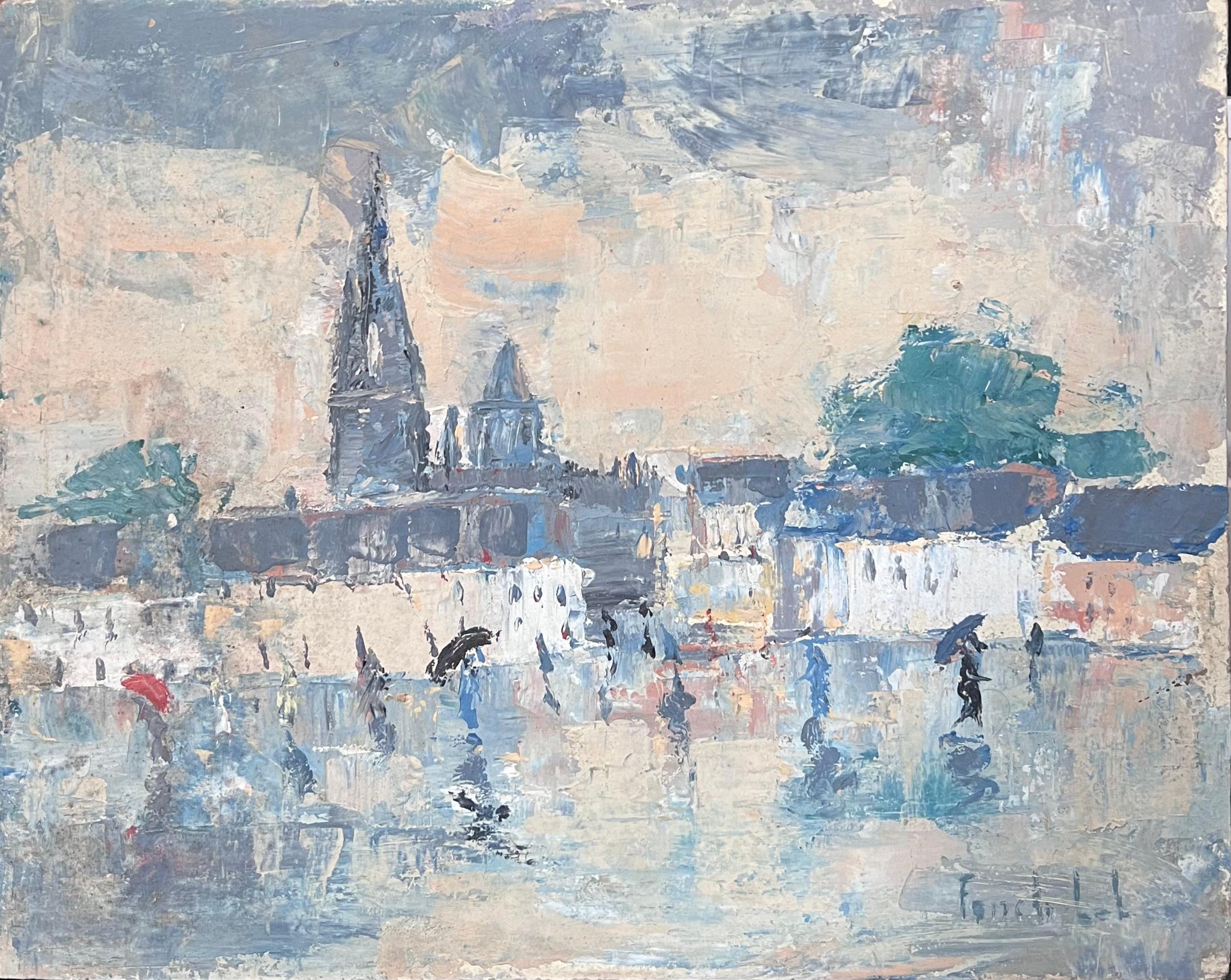 Día lluvioso en un pueblo francés Paisaje Pintura al óleo