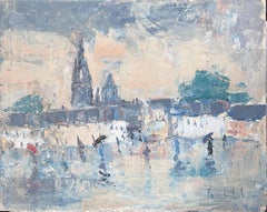 Día lluvioso en un pueblo francés Paisaje Pintura al óleo