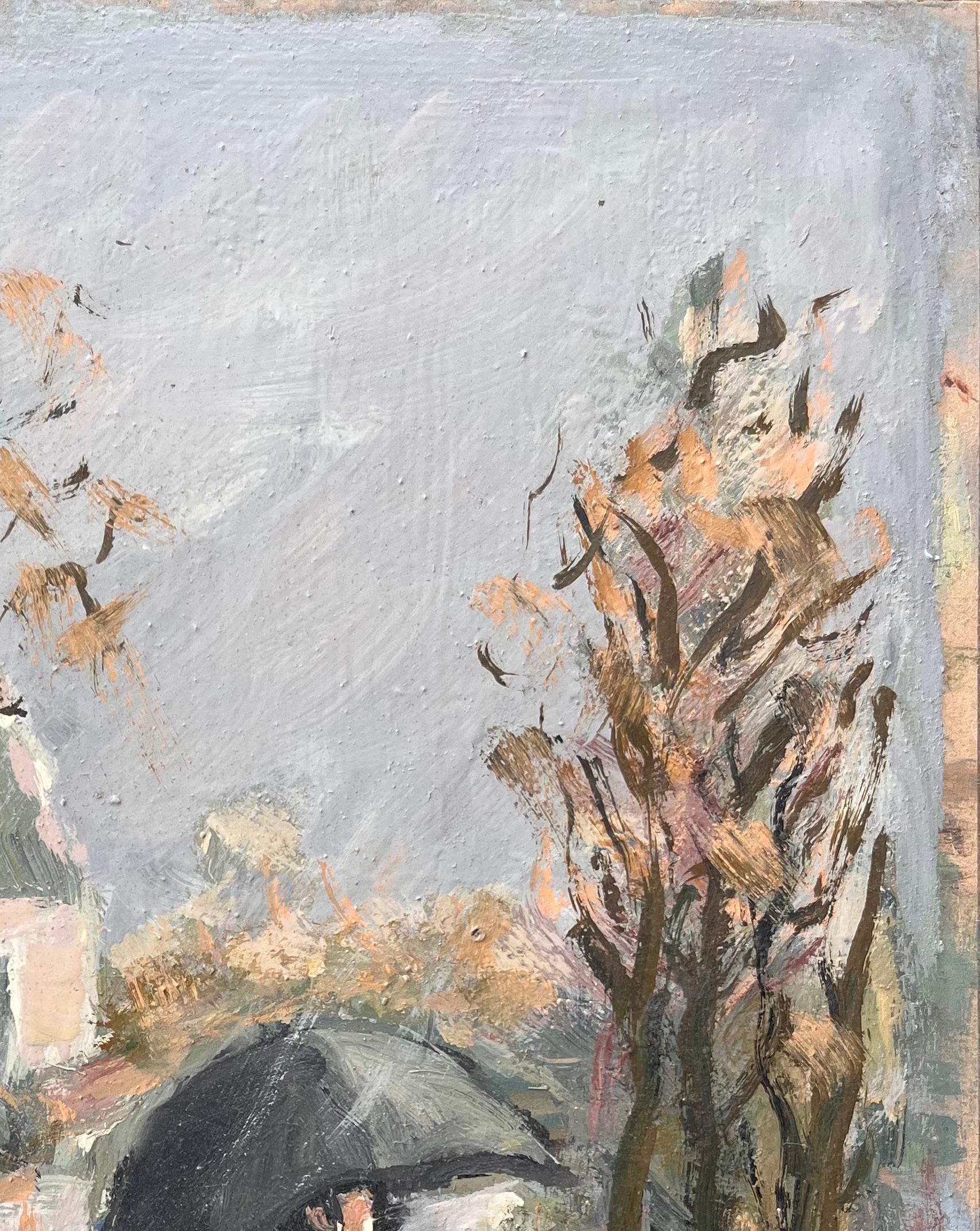 Titre : Scène de marché pluvieux avec des femmes portant des paniers et des parapluies noirs
Par Fanch Lel
Signé : Oui
Taille : 13 x 10.75 pouces (hauteur x largeur)
Peinture à l'huile sur carton, non encadrée
Condit : Le tableau est en bon état