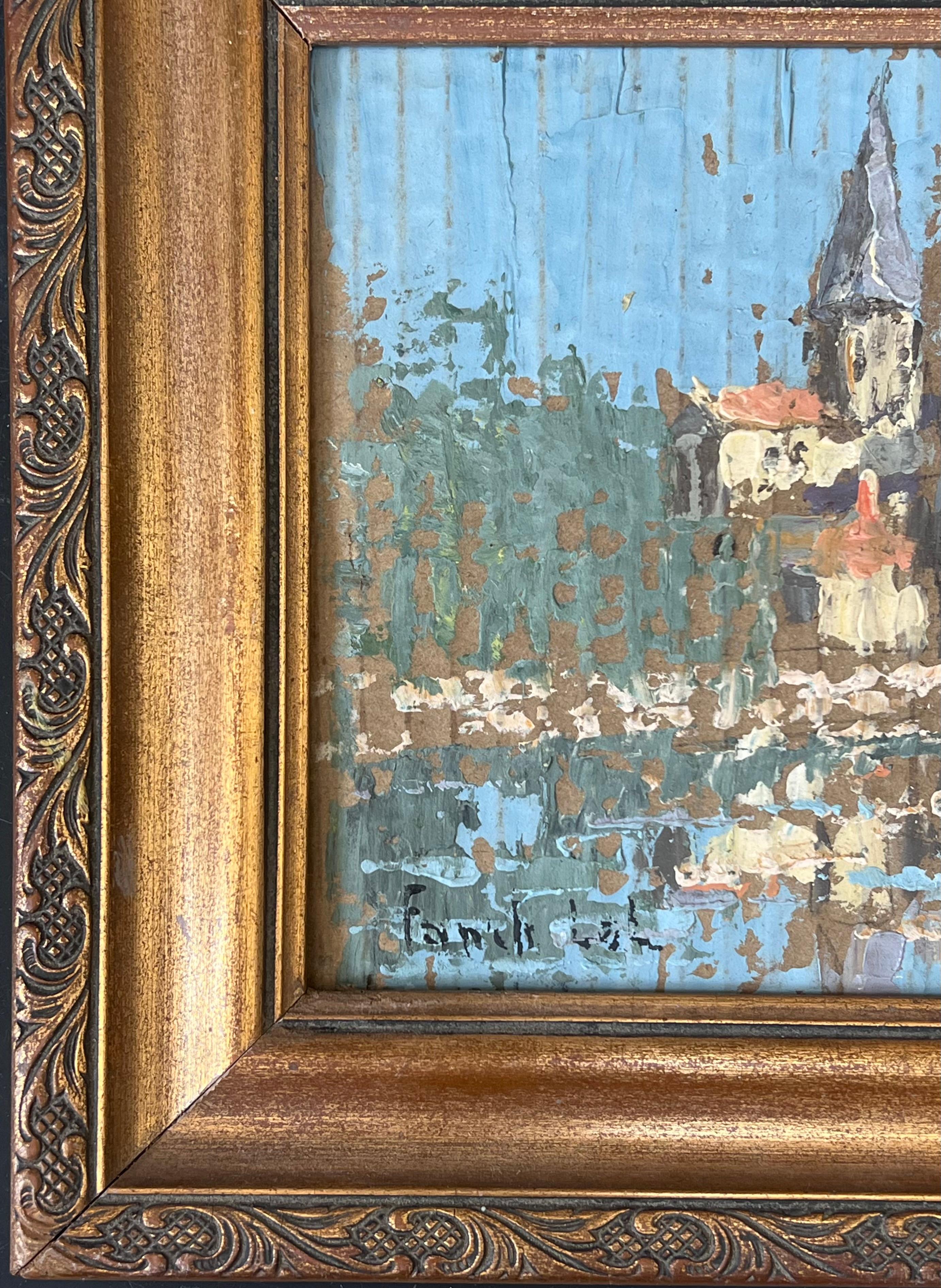 River Building Water Reflection French Oil Landscape Painting For Sale 3