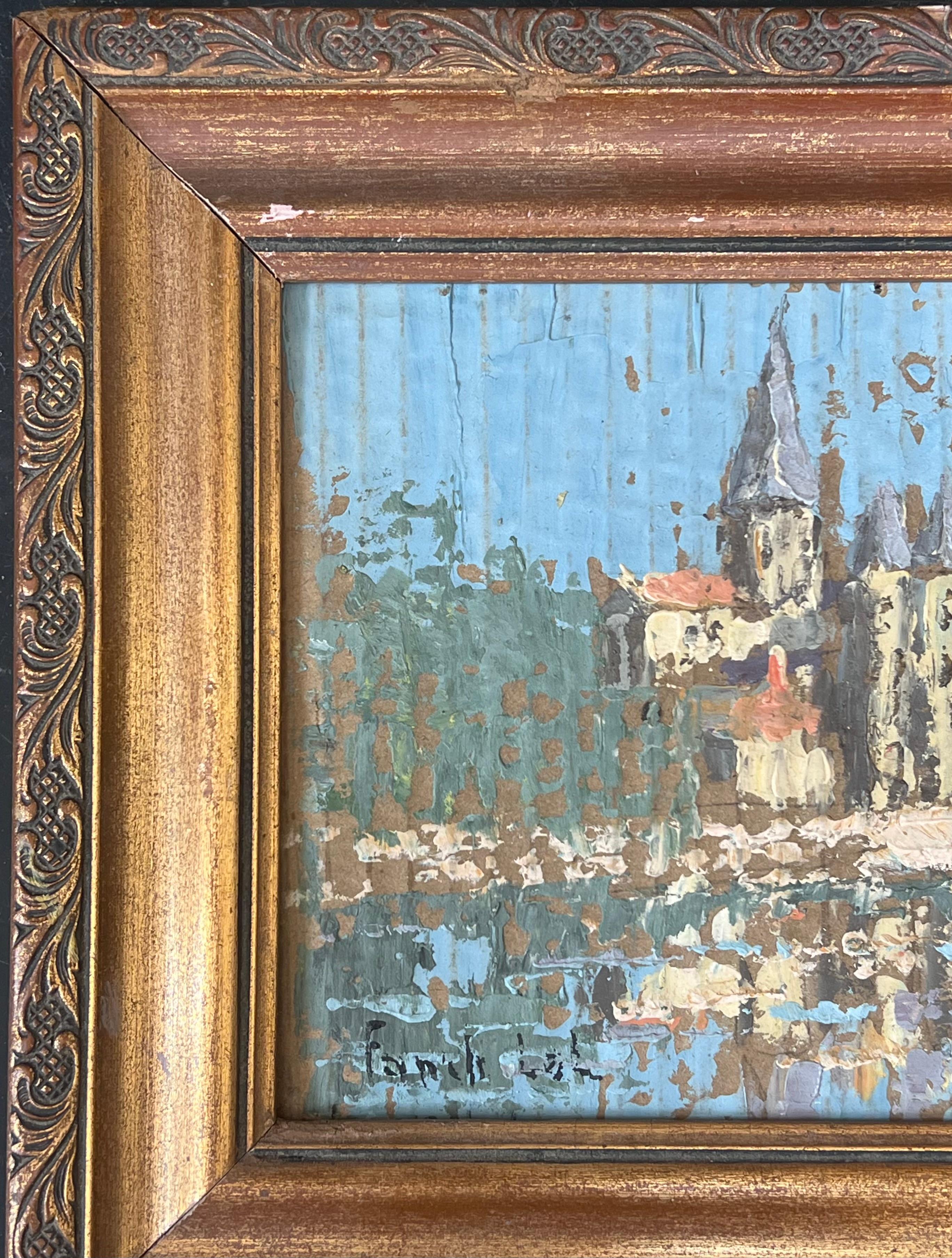 River Building Water Reflection French Oil Landscape Painting For Sale 4