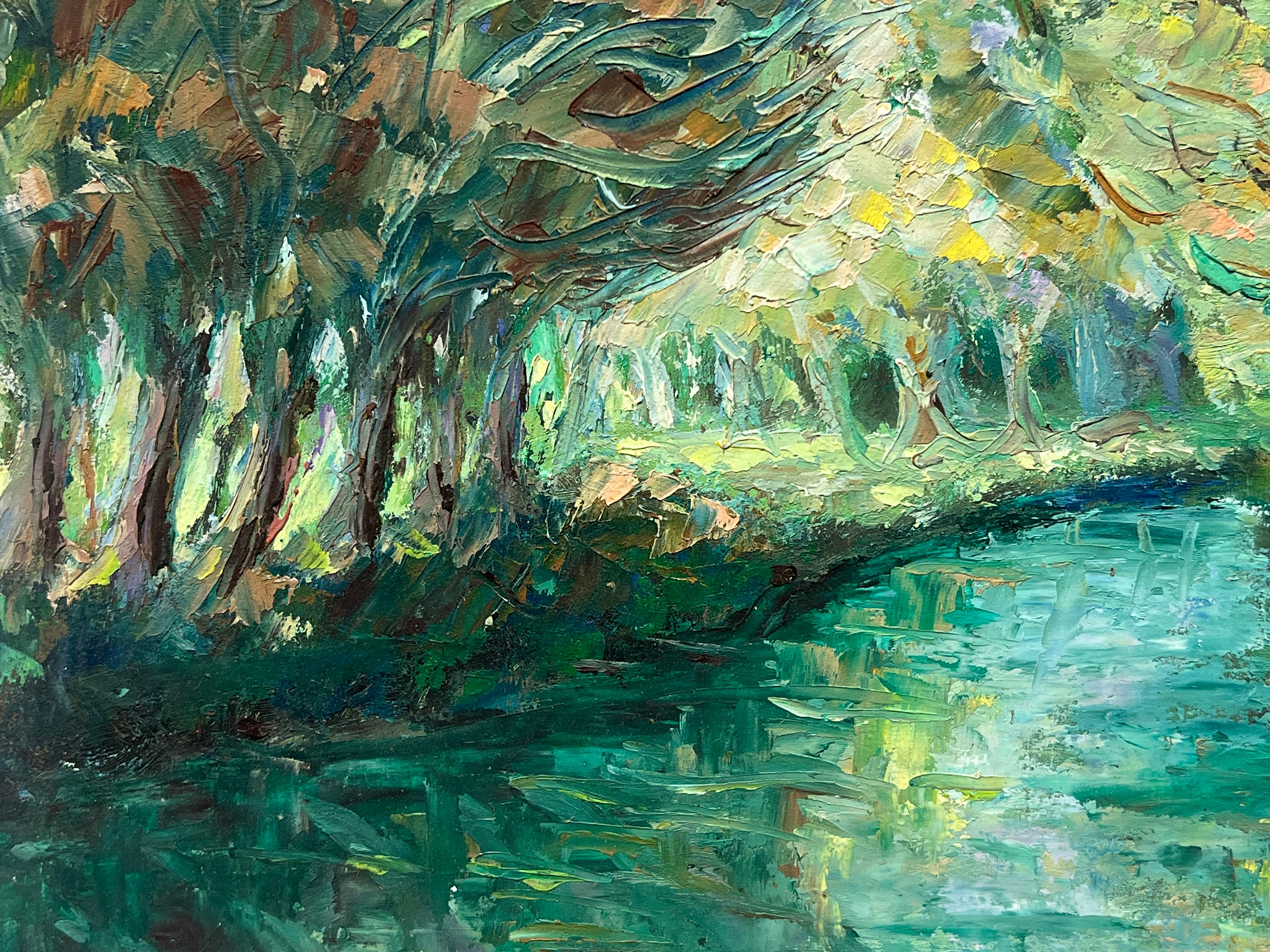 River Winding Through Forest with Light Filtering Through the Trees Oil Painting 2