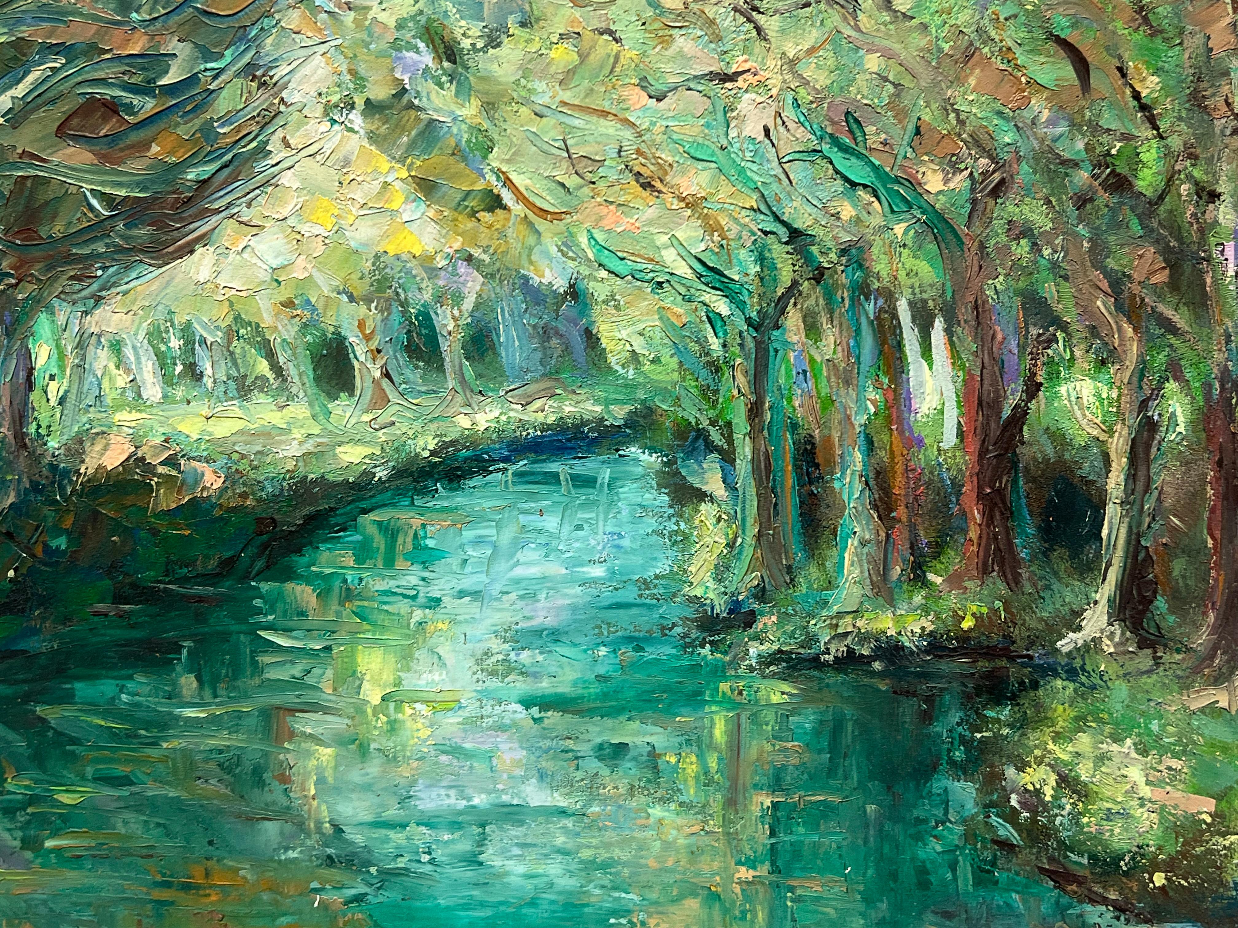 River Winding Through Forest with Light Filtering Through the Trees Oil Painting 3