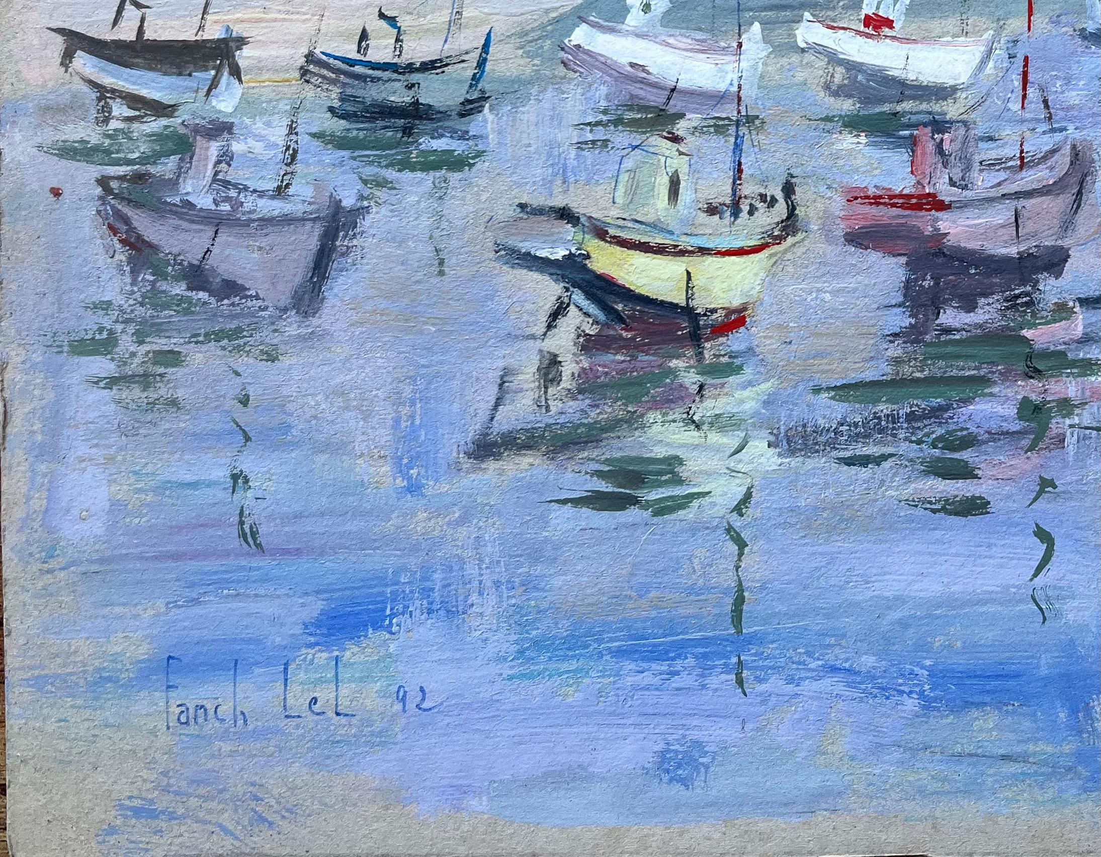 Porto di Roscoff con barche e faro Quadro costiero francese in vendita 1