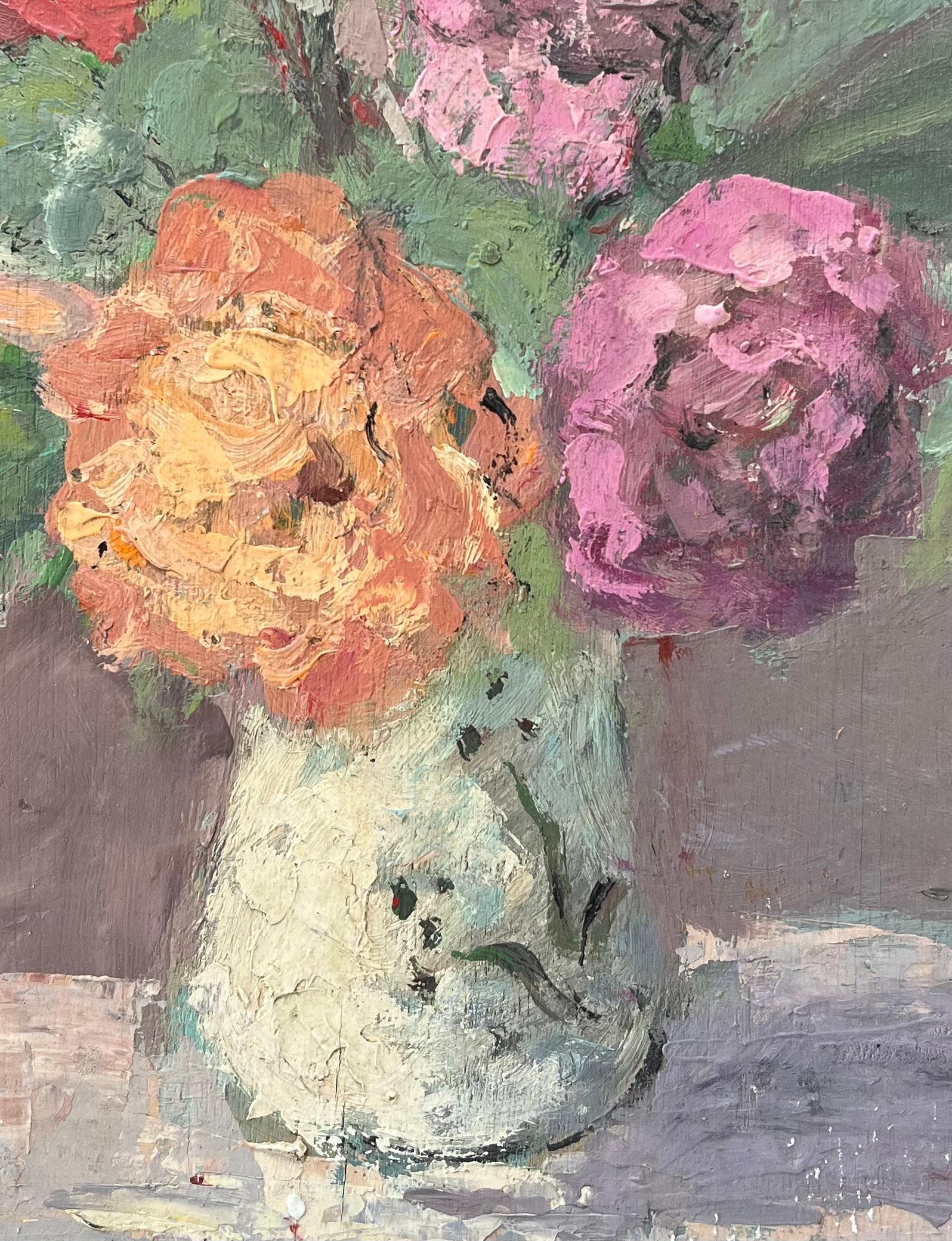Roses de Mon Jardin, Blumenstillleben mit rosa und orangefarbenen Rosen in Vase im Angebot 2