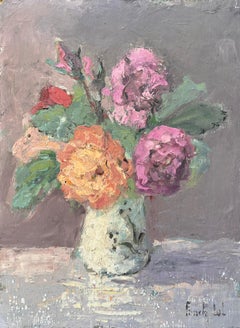 Roses de Mon Jardin Floral Still Life of Pink and Orange Roses in Vase